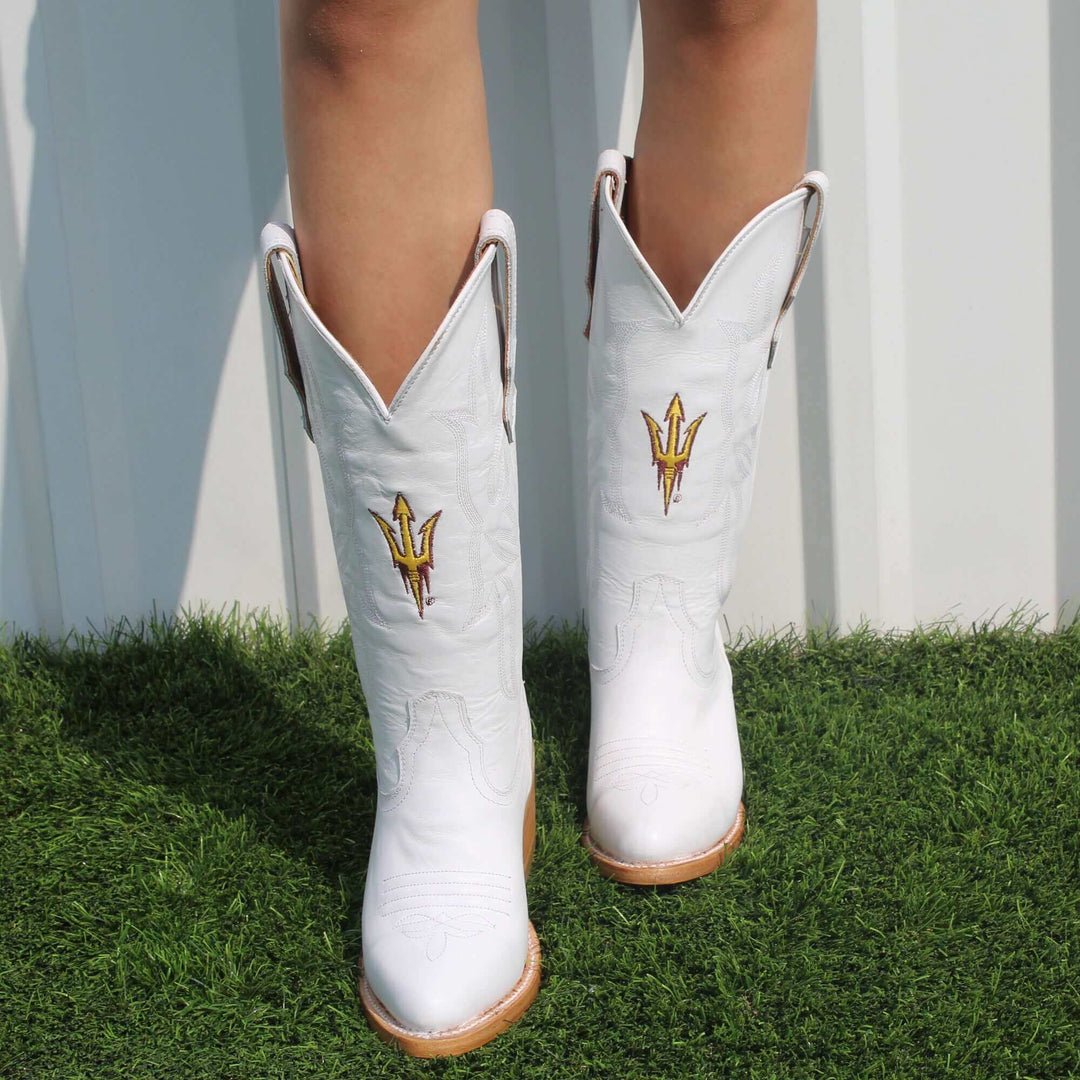 Women's Arizona State University All White Pointed Toe Cowgirl Boots Leighton Vaccari University