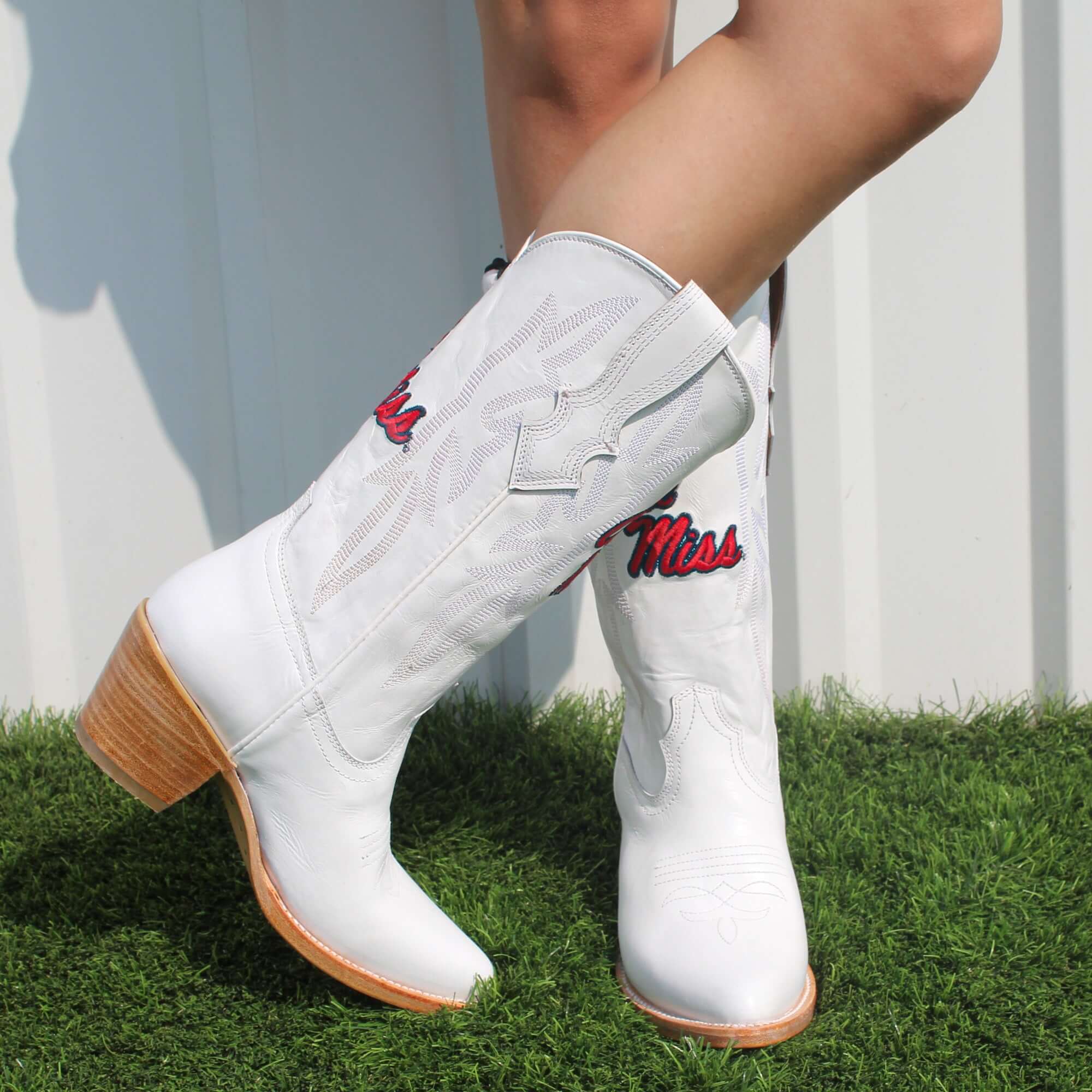 Women's University of Mississippi All White Pointed Toe Cowgirl Boots Leighton Vaccari University