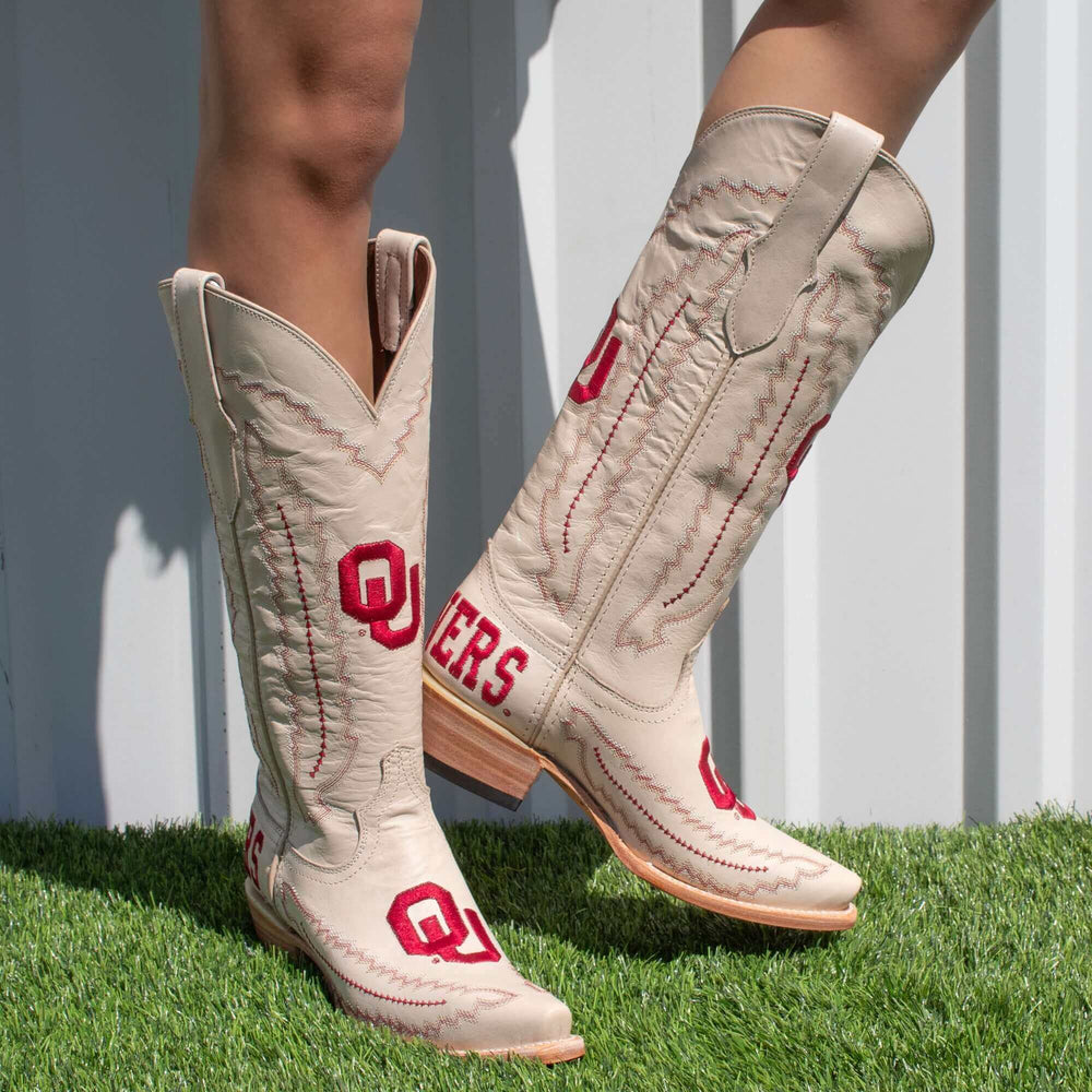 Women's University of Oklahoma Sooners Bone Snip Toe Cowgirl Boots Naomi by Vaccari
