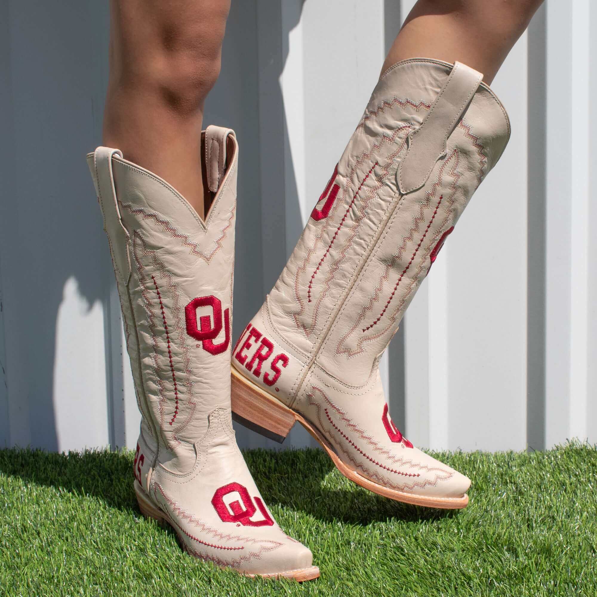Women's University of Oklahoma Sooners Bone Snip Toe Cowgirl Boots Naomi by Vaccari