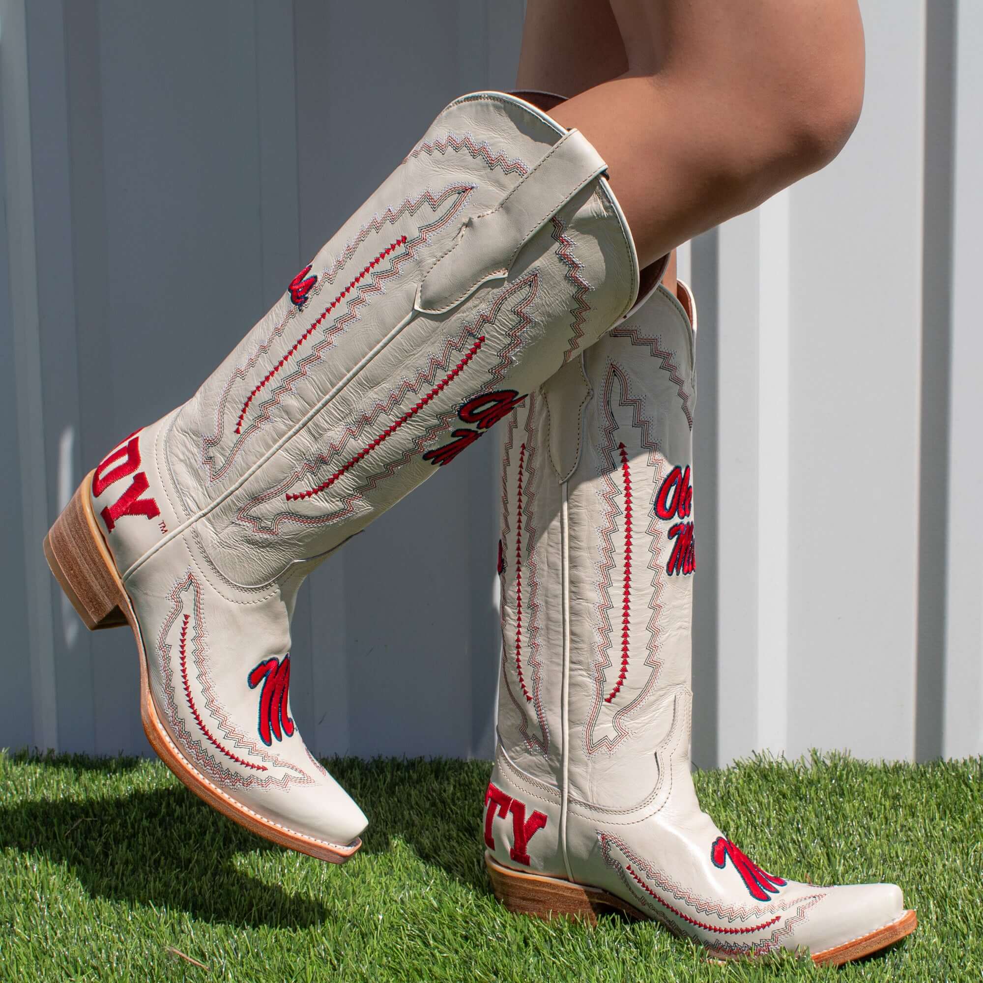 Women's University of Mississippi Bone Snip Toe Cowgirl Boots Naomi by Vaccari