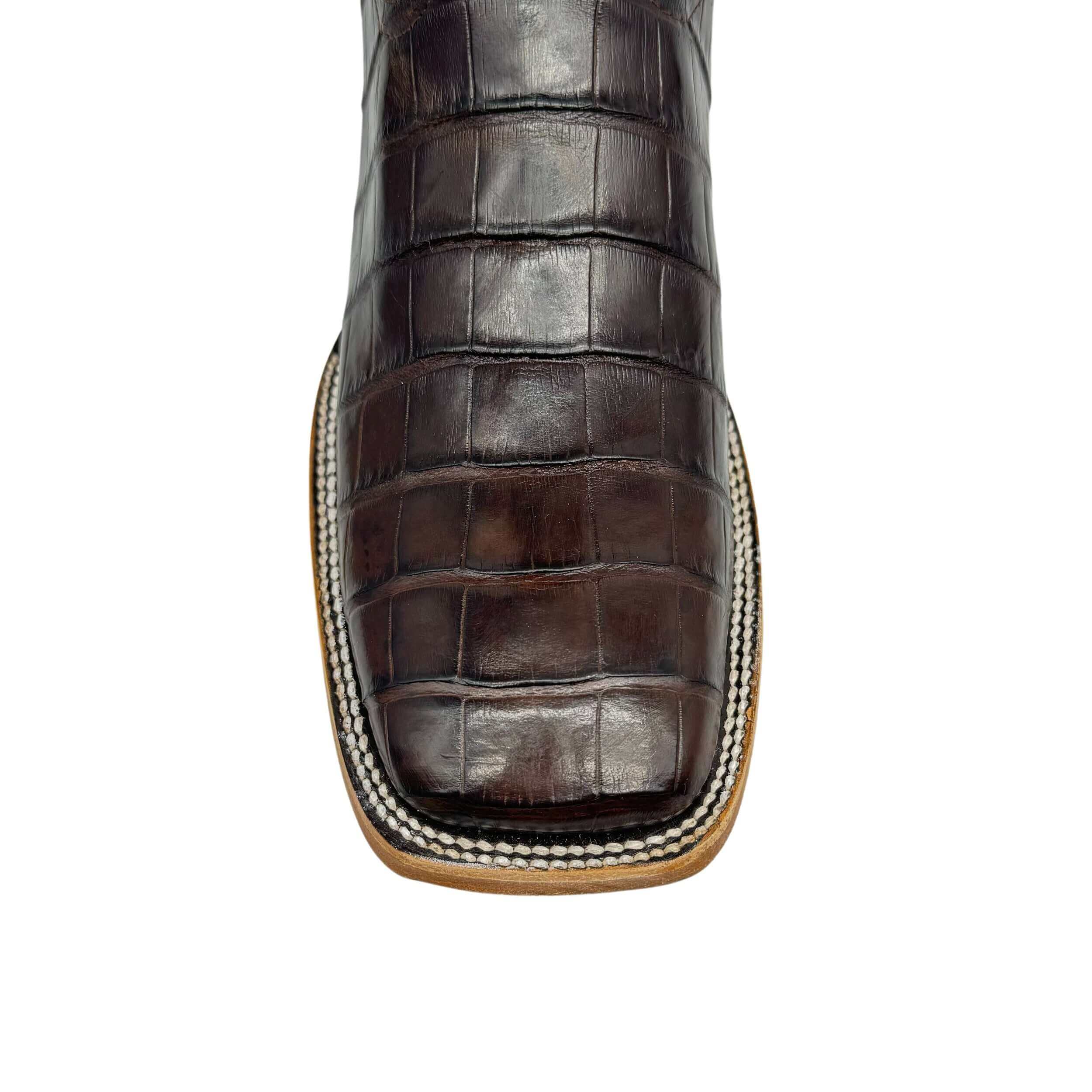 Mens Brown American Alligator Belly Tail Square Toe Cowboy Boots That Looks Similar to Caiman by Vaccari