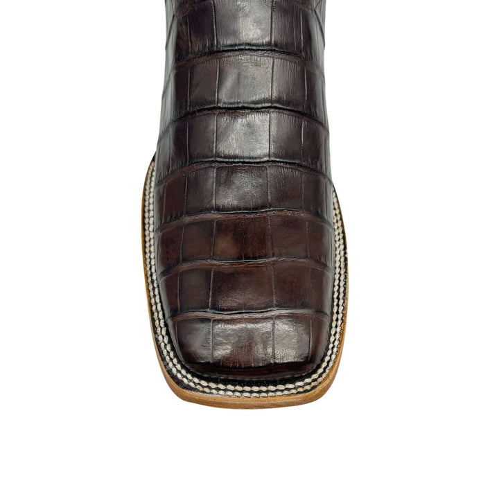 Mens Brown American Alligator Belly Tail Square Toe Cowboy Boots That Looks Similar to Caiman by Vaccari