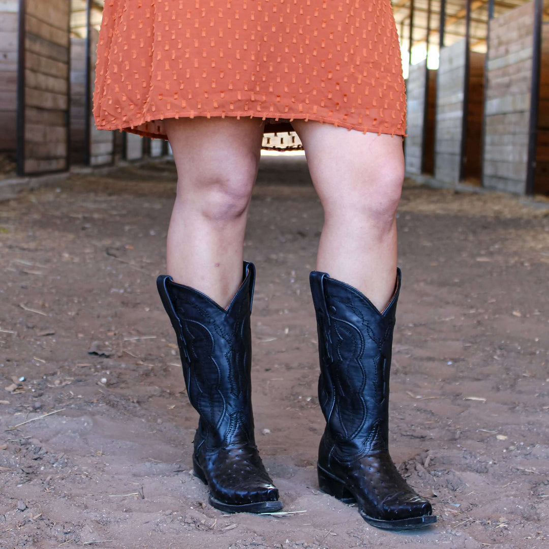 Womens black ostrich Snip Toe Boots by Vaccari