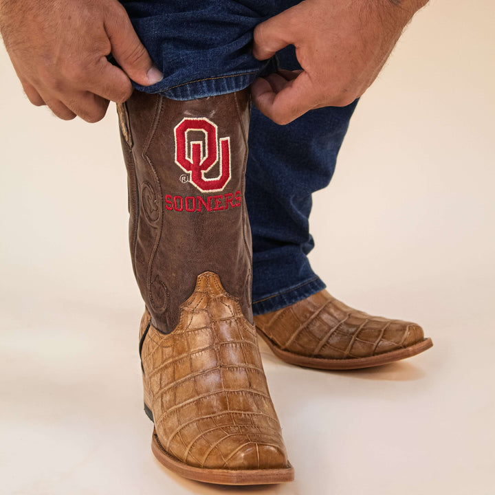 Men's University of Oklahoma Tan American Alligator Boot James by Vaccari University
