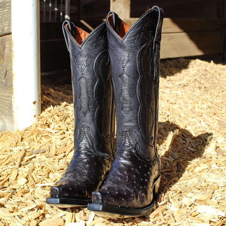 Womens black ostrich Snip Toe Boots by Vaccari