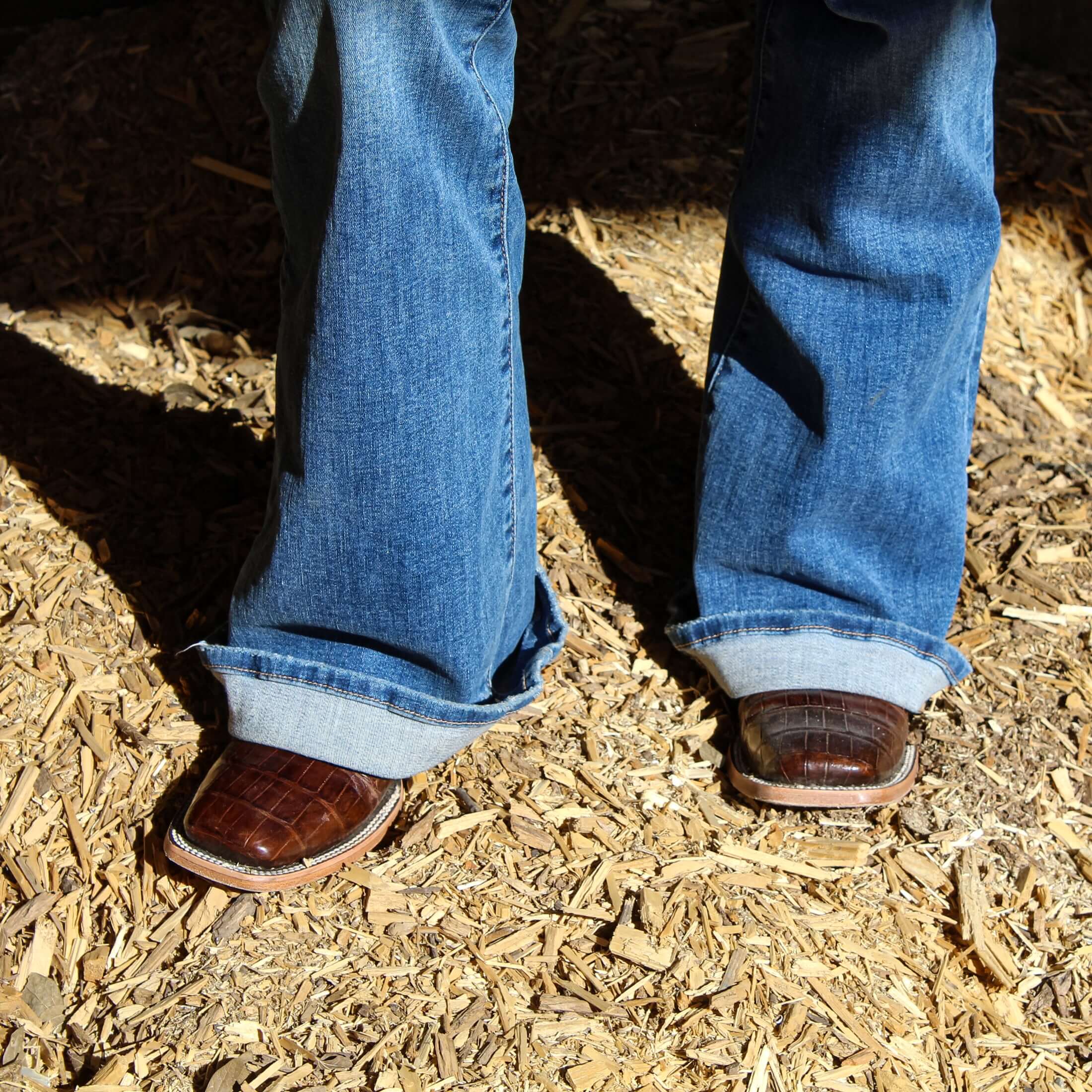 Womens Brown American Alligator Belly Tail Western Square Toe Boots with Decorative Top by Vaccari