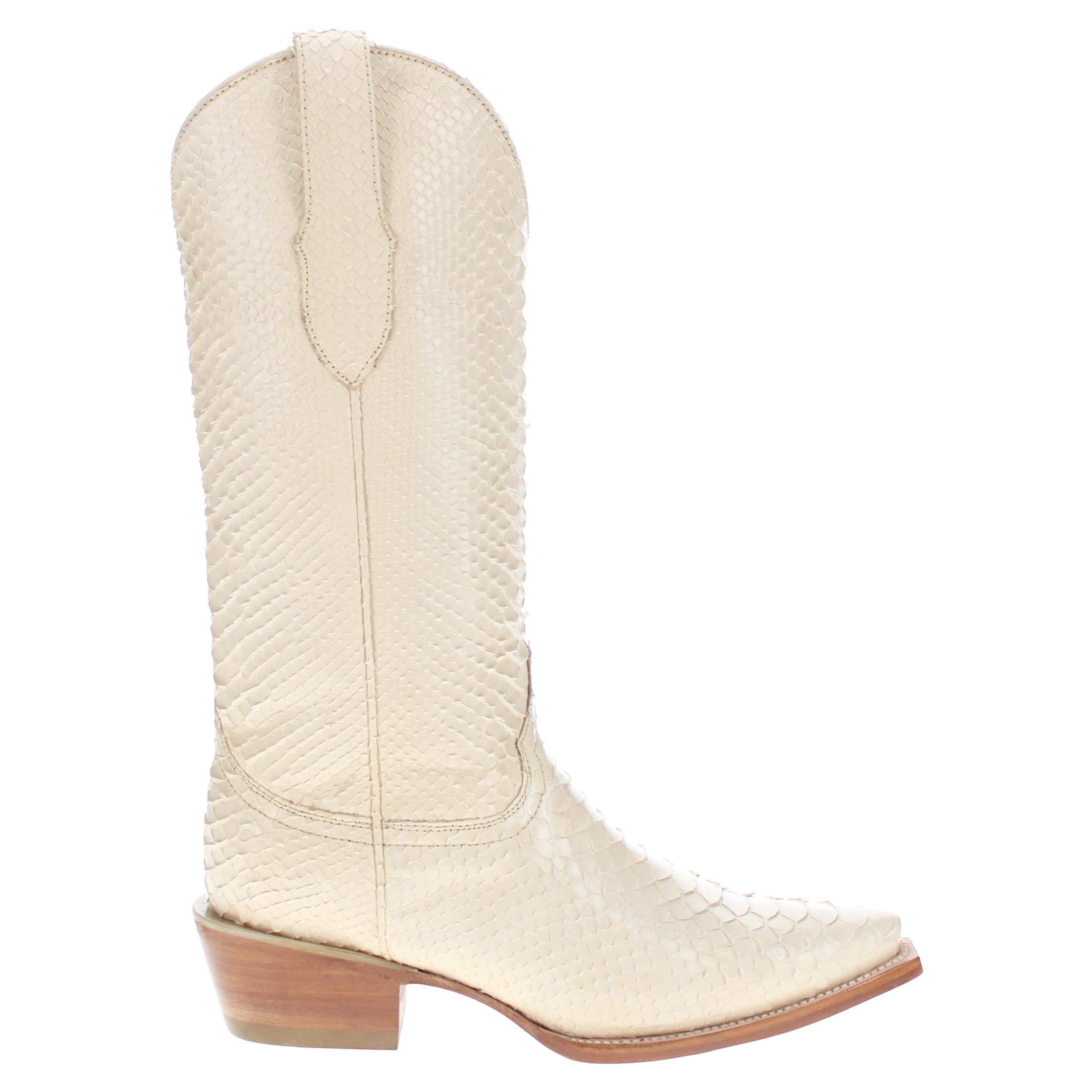 Women's Full Bone Python Snip Toe Cowgirl Boots Pearl by Vaccari