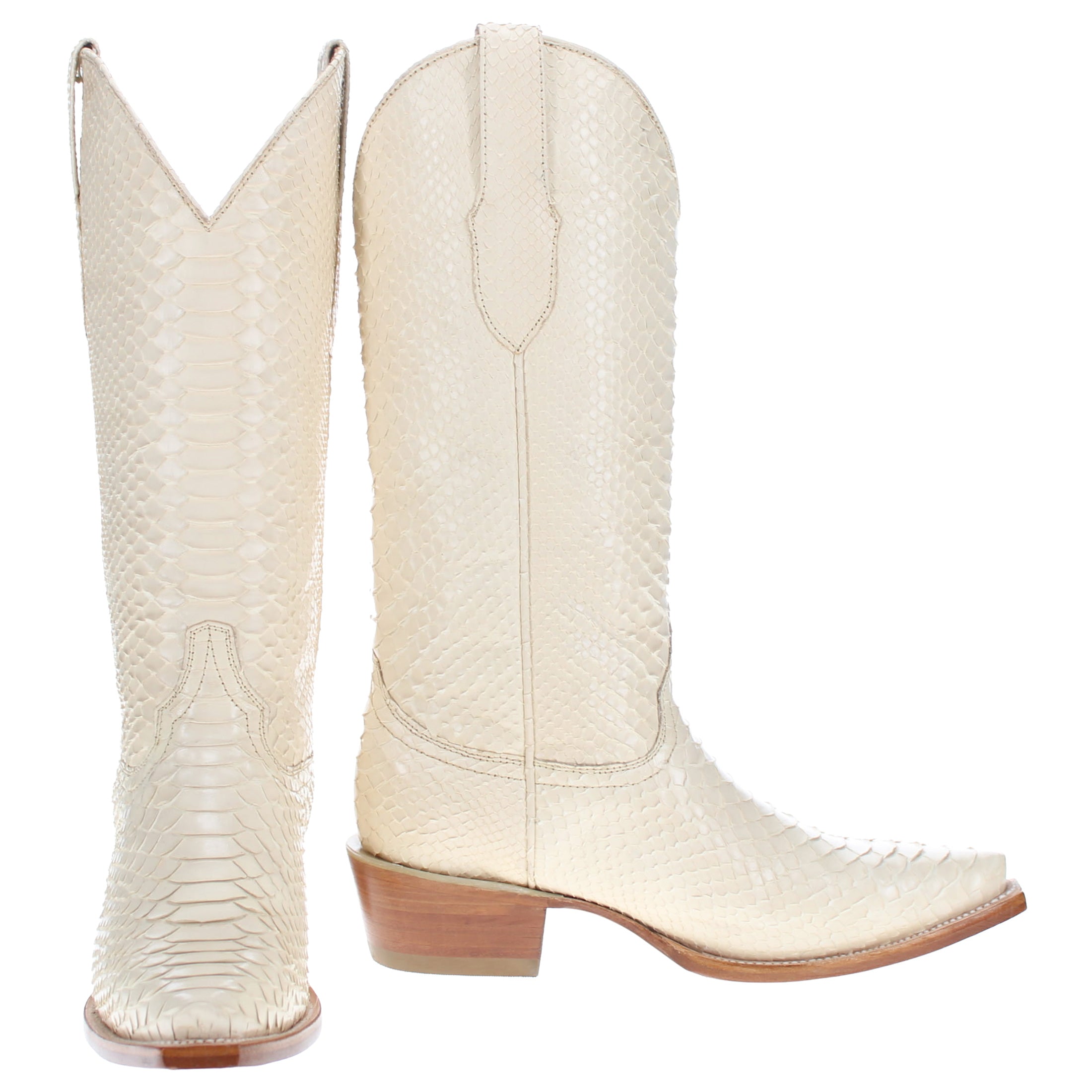 Women's Full Bone Python Snip Toe Cowgirl Boots Pearl by Vaccari