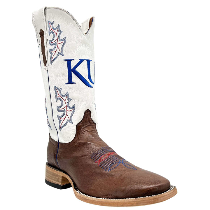 Men's University of Kansas Jayhawks Mocha Broad Square Smooth Ostrich Cowboy Boots Brooks by Vaccari