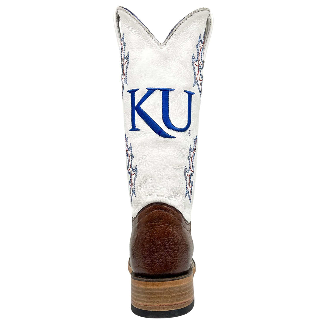 Men's University of Kansas Jayhawks Mocha Broad Square Smooth Ostrich Cowboy Boots Brooks by Vaccari