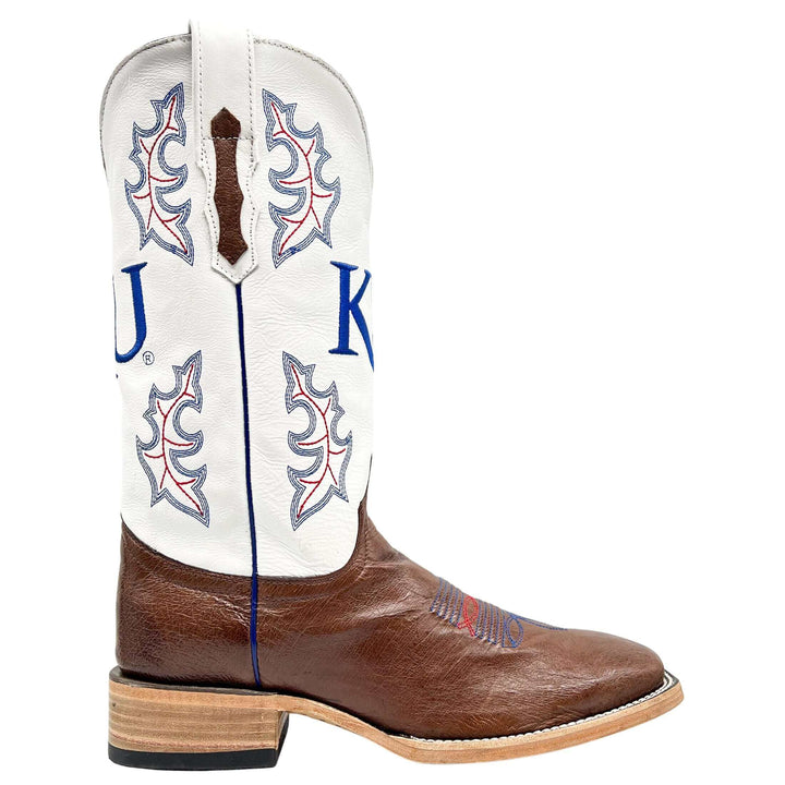 Men's University of Kansas Jayhawks Mocha Broad Square Smooth Ostrich Cowboy Boots Brooks by Vaccari