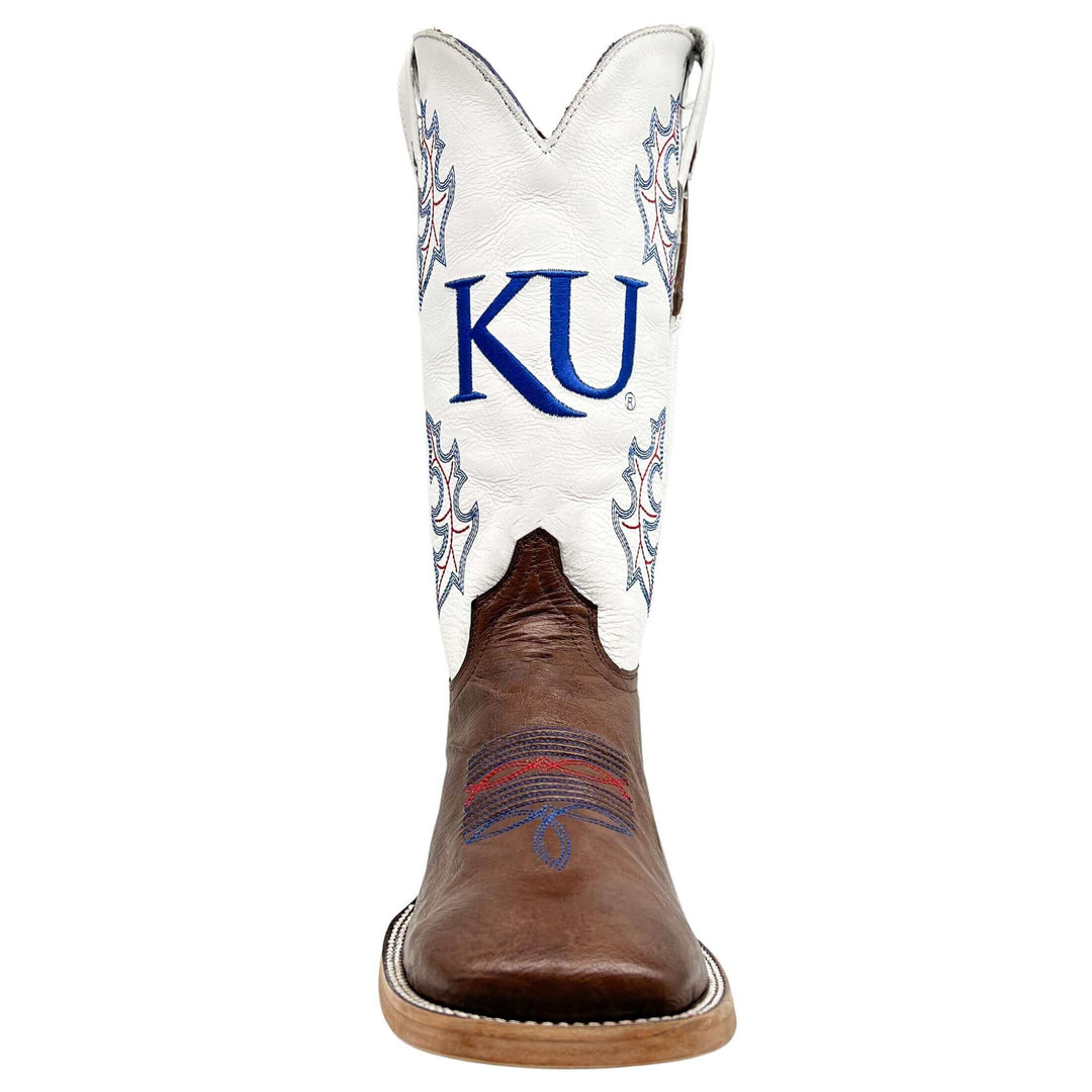 Men's University of Kansas Jayhawks Mocha Broad Square Smooth Ostrich Cowboy Boots Brooks by Vaccari