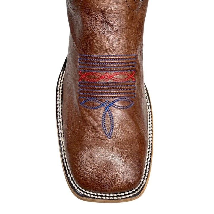 Men's University of Kansas Jayhawks Mocha Broad Square Smooth Ostrich Cowboy Boots Brooks by Vaccari