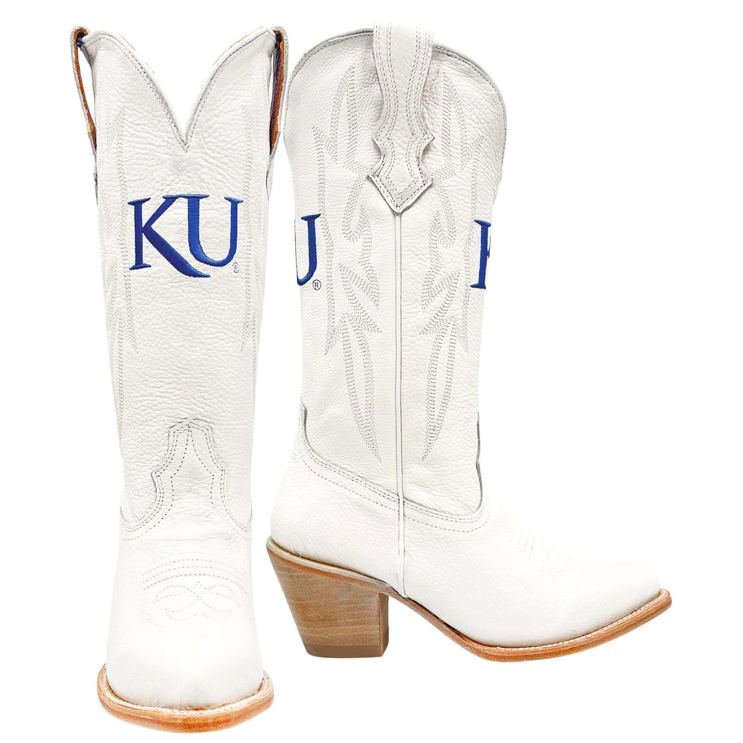 Women's University of Kansas Jayhawks All White Pointed Toe Cowgirl Boots Leighton by Vaccari