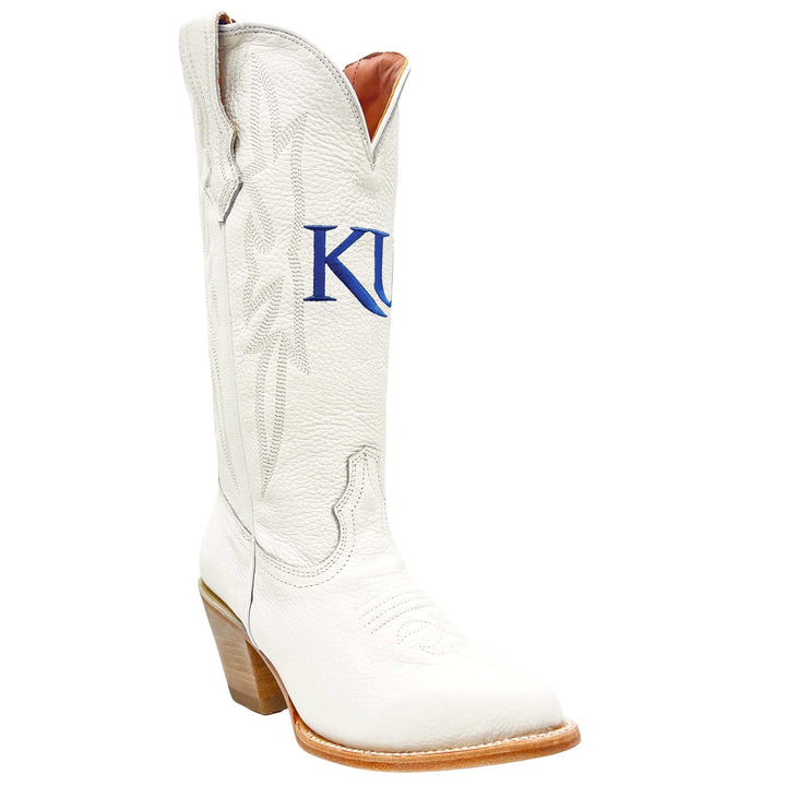 Women's University of Kansas Jayhawks All White Pointed Toe Cowgirl Boots Leighton by Vaccari