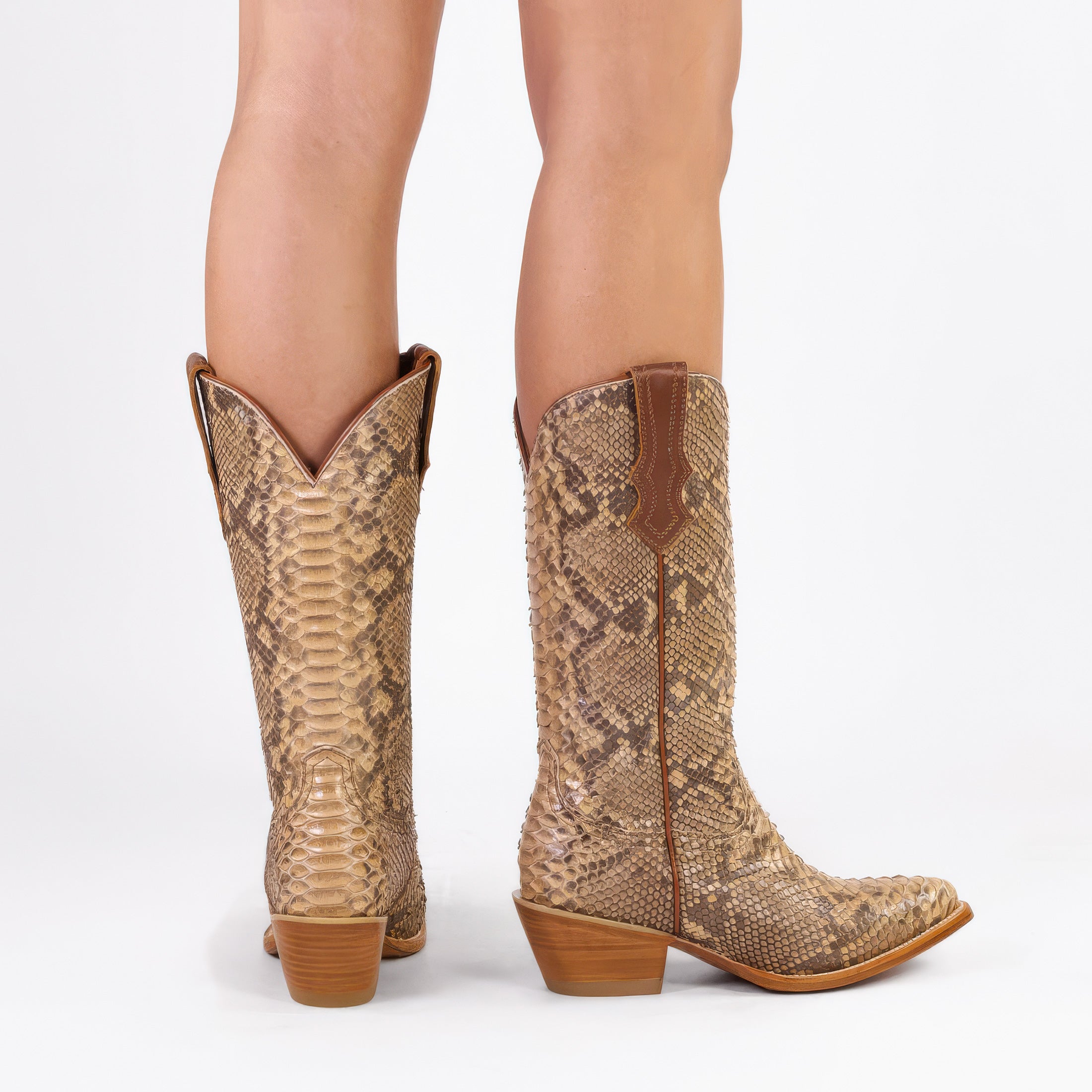 Women's Full Beige Python Pointed Toe Cowgirl Boots Kennedy by Vaccari