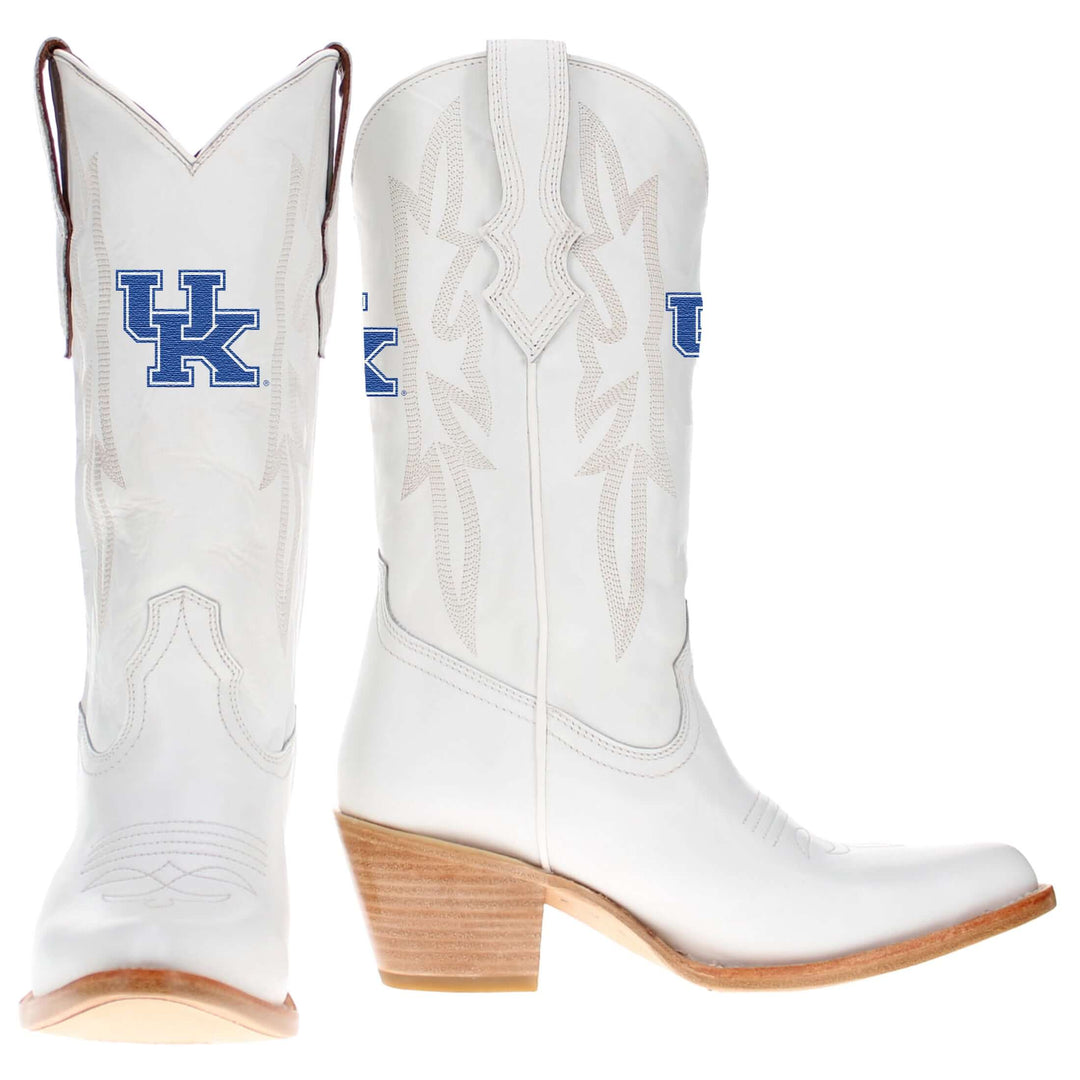 Women's Kentucky All White Pointed Toe Cowgirl Boots Leighton Vaccari University
