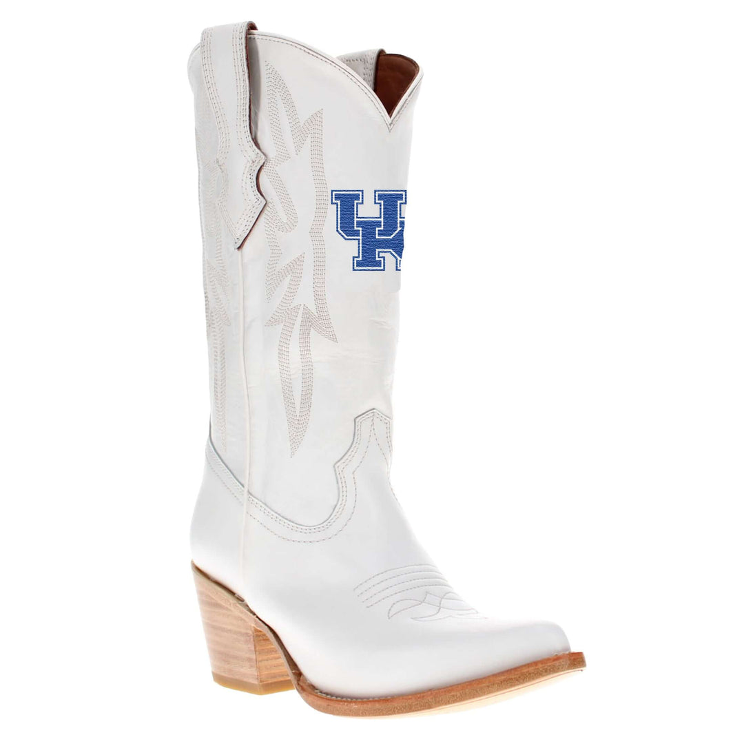 Women's Kentucky All White Pointed Toe Cowgirl Boots Leighton Vaccari University