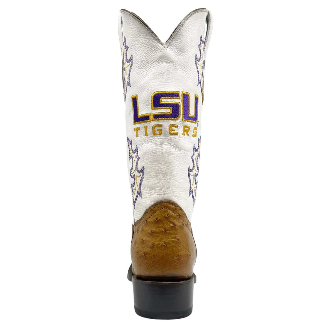 Men's Louisiana State University Tigers Tan JW Smooth Ostrich Cowboy Boots Brooks by Vaccari