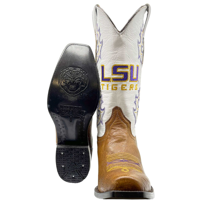 Men's Louisiana State University Tigers Tan JW Smooth Ostrich Cowboy Boots Brooks by Vaccari