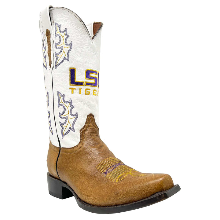 Men's Louisiana State University Tigers Tan JW Smooth Ostrich Cowboy Boots Brooks by Vaccari