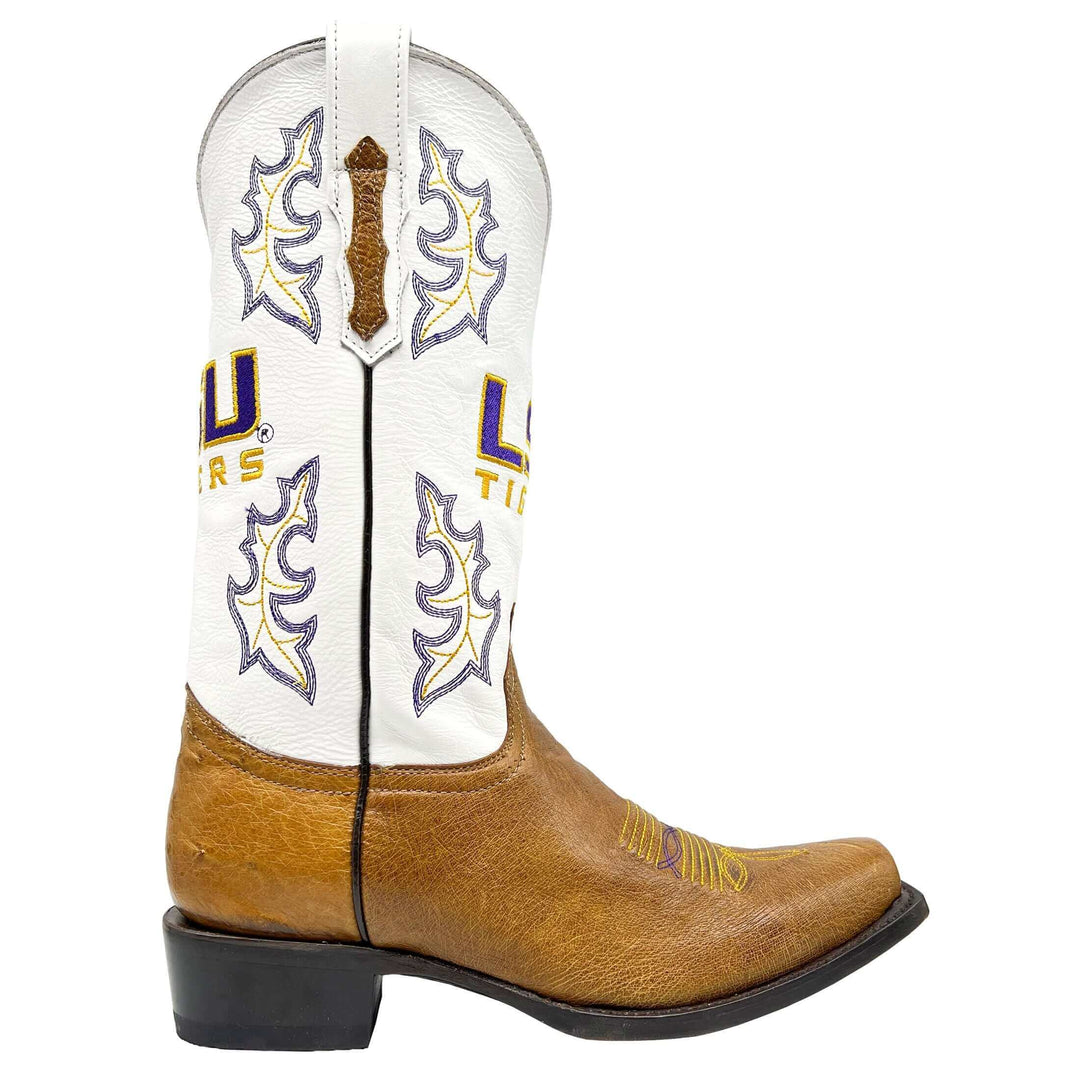 Men's Louisiana State University Tigers Tan JW Smooth Ostrich Cowboy Boots Brooks by Vaccari