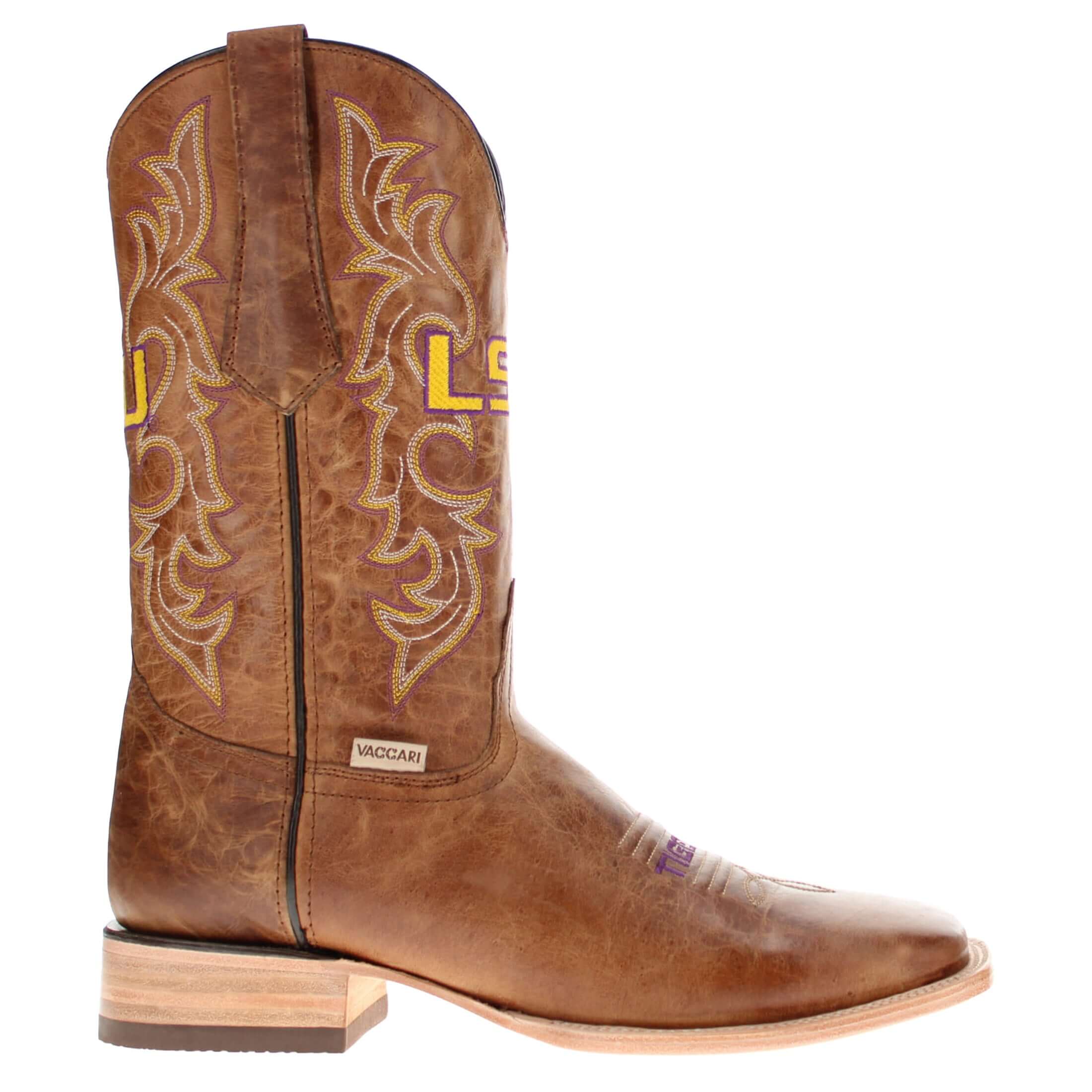 Men's Louisiana State University Tan Square Toe Cowboy Boots by Vaccari