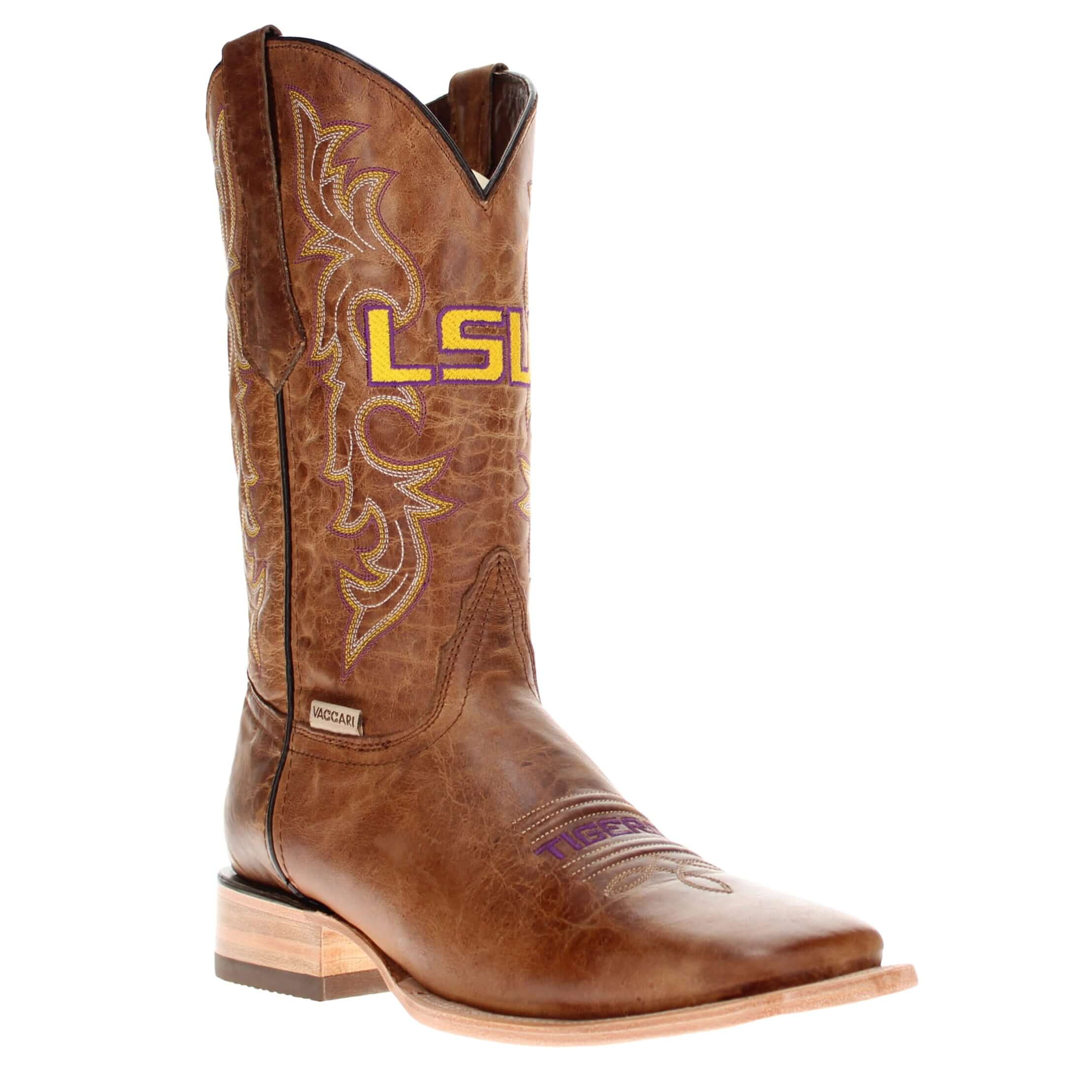 Men's Louisiana State University Tan Square Toe Cowboy Boots by Vaccari