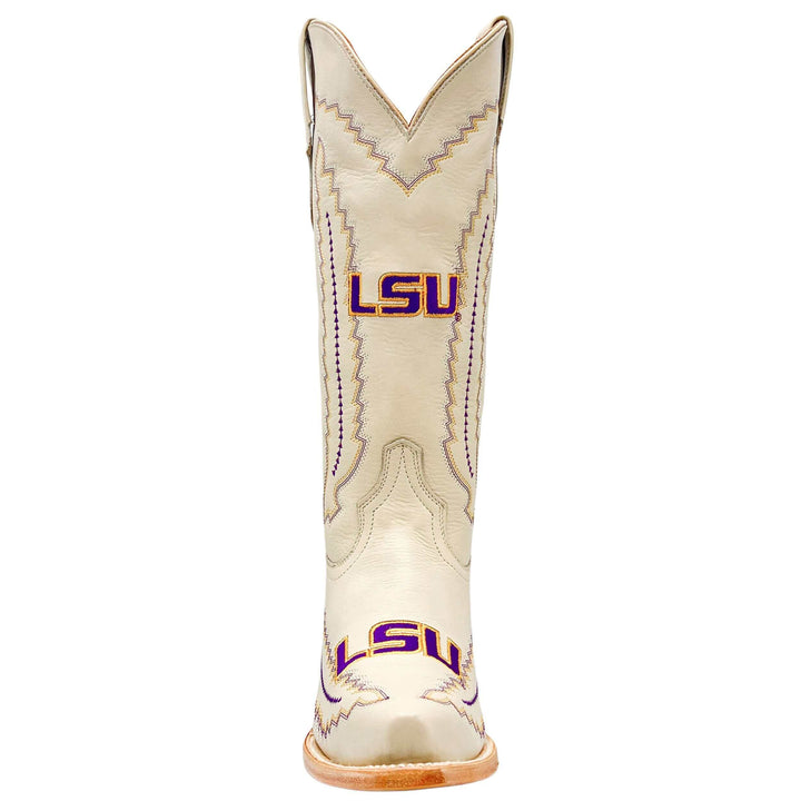 Women's Louisiana State University Tigers Bone Snip Toe Cowgirl Boots Naomi by Vaccari