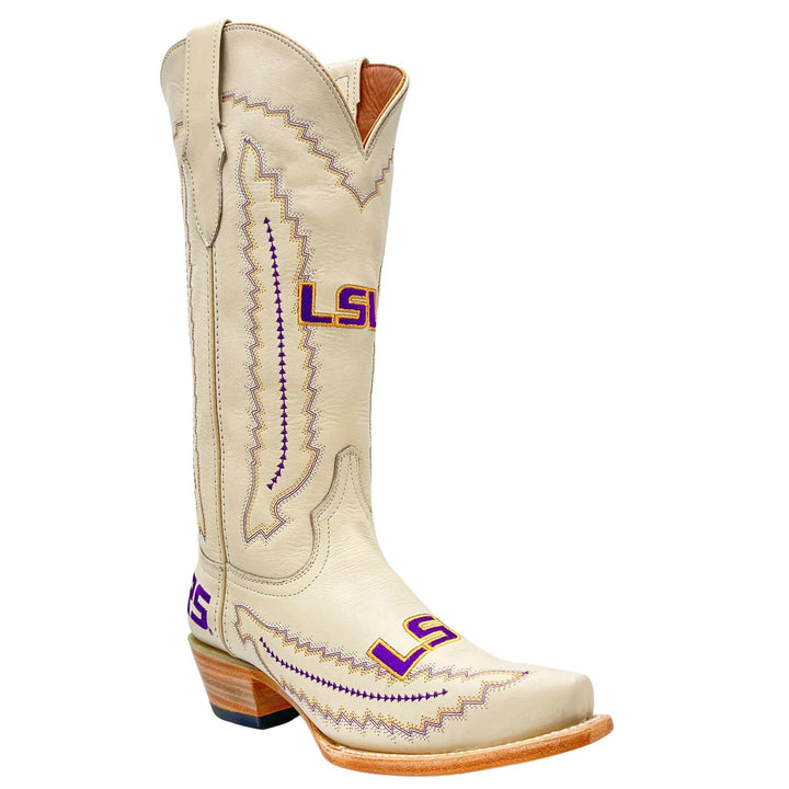 Women's Louisiana State University Tigers Bone Snip Toe Cowgirl Boots Naomi by Vaccari