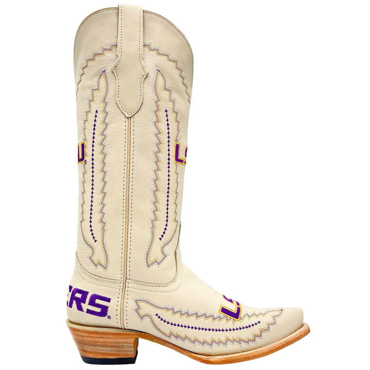 Women's Louisiana State University Tigers Bone Snip Toe Cowgirl Boots Naomi by Vaccari