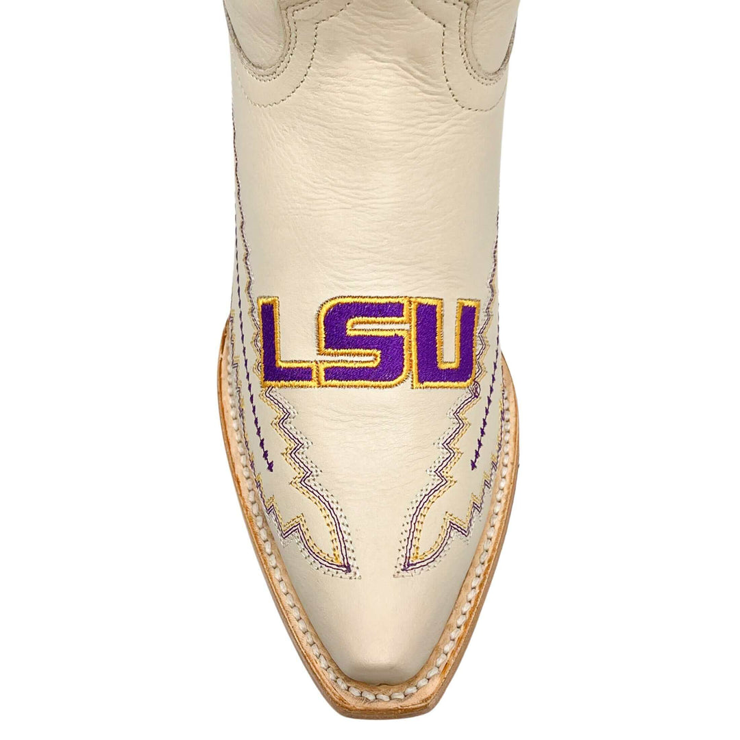 Women's Louisiana State University Tigers Bone Snip Toe Cowgirl Boots Naomi by Vaccari