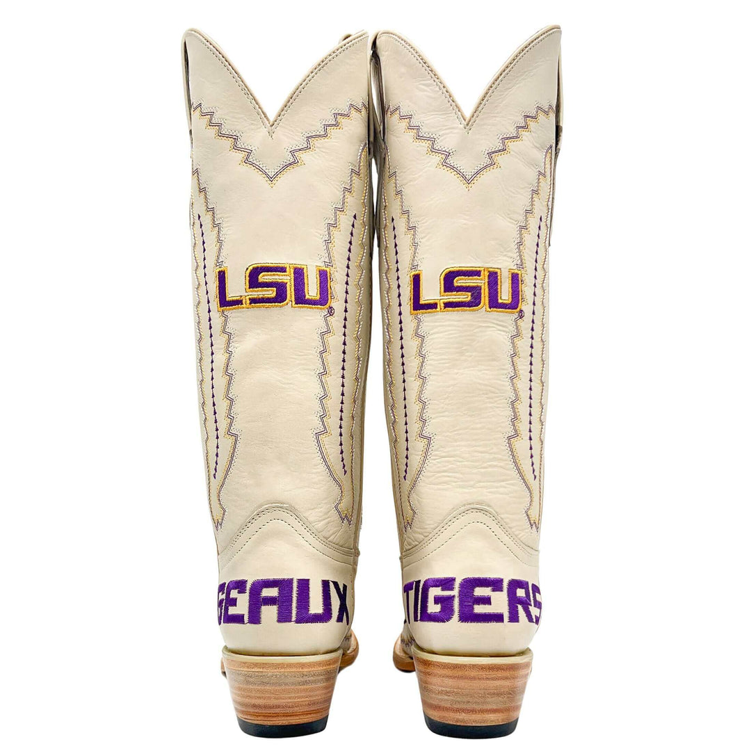 Women's Louisiana State University Tigers Bone Snip Toe Cowgirl Boots Naomi by Vaccari