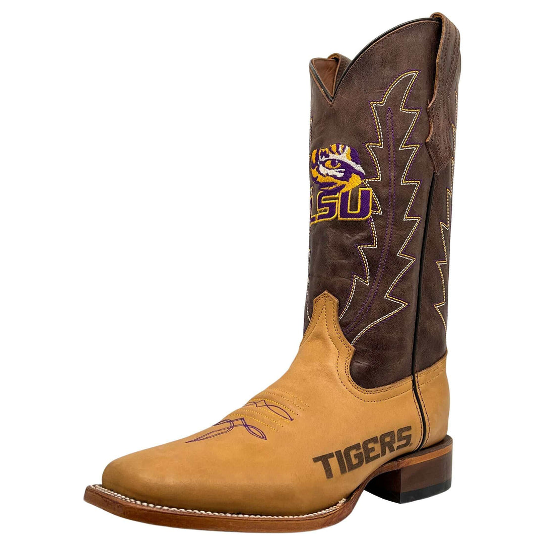 Men's Louisiana State University Tigers Tan/Mocha Broad Square Cowboy Boots Weston by Vaccari