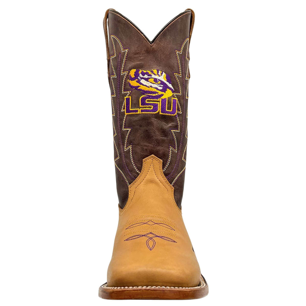 Men's Louisiana State University Tigers Tan/Mocha Broad Square Cowboy Boots Weston by Vaccari