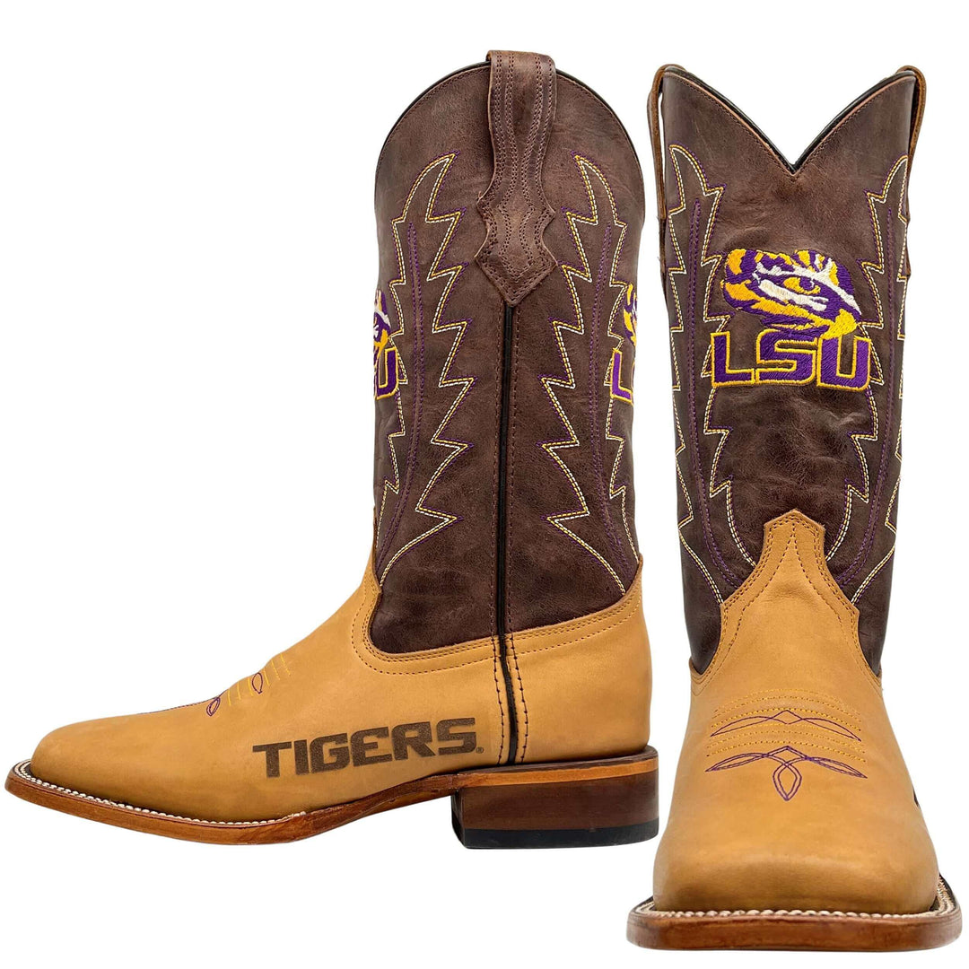 Men's Louisiana State University Tigers Tan/Mocha Broad Square Cowboy Boots Weston by Vaccari