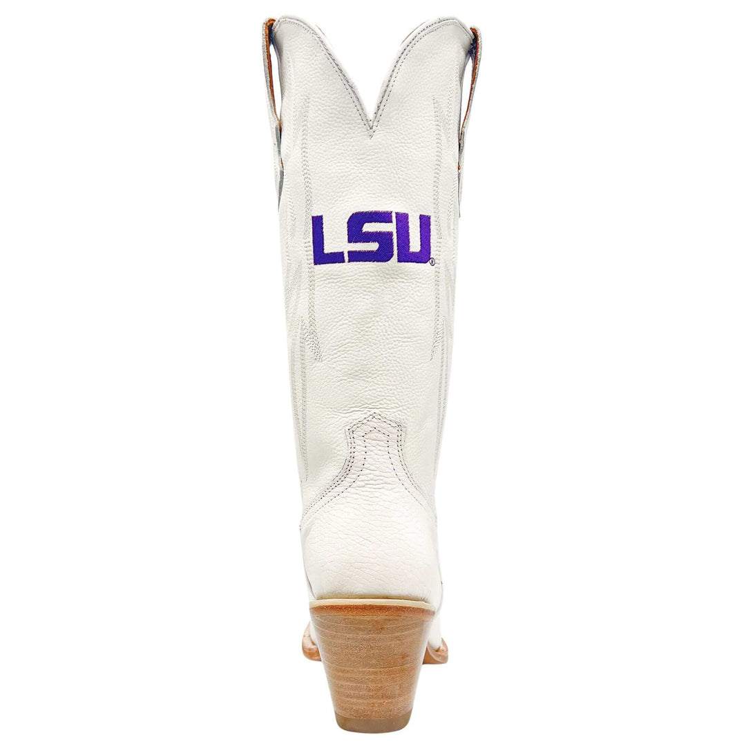Women's Louisiana State University Tigers All White Pointed Cowgirl Boots Leighton by Vaccari