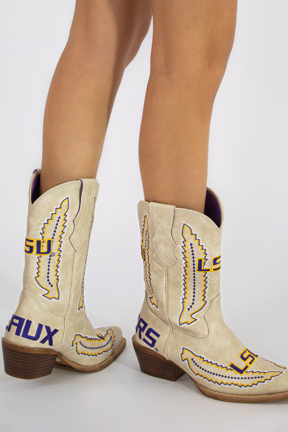 Women's LSU Bone Cowgirl Booties Mimi by V by Vaccari