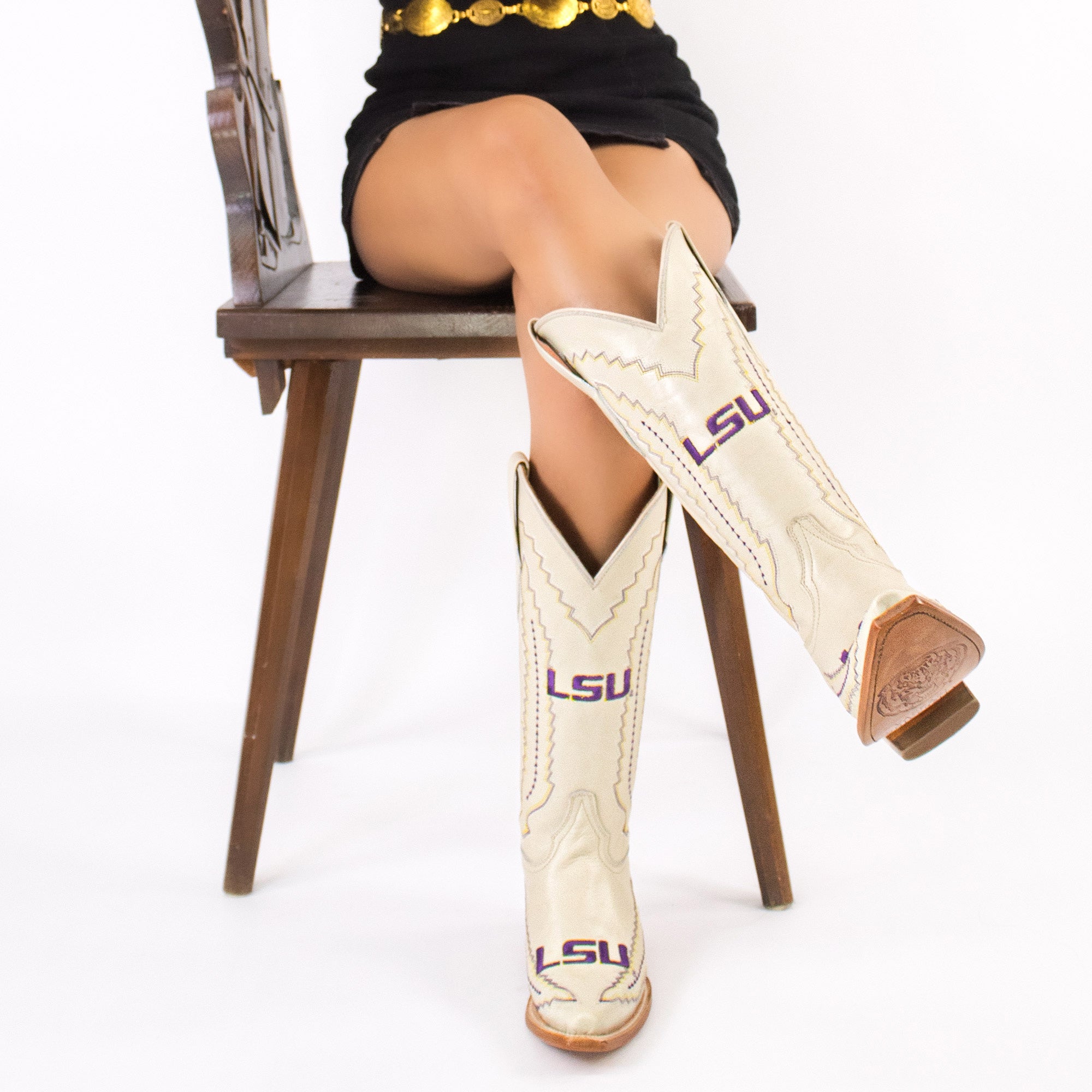 Women's Louisiana State University Bone Leather Snip Toe Cowgirl Boots by Vaccari
