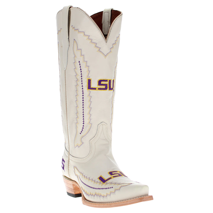 Women's Louisiana State University Tigers Bone Snip Toe Cowgirl Boots Naomi by Vaccari