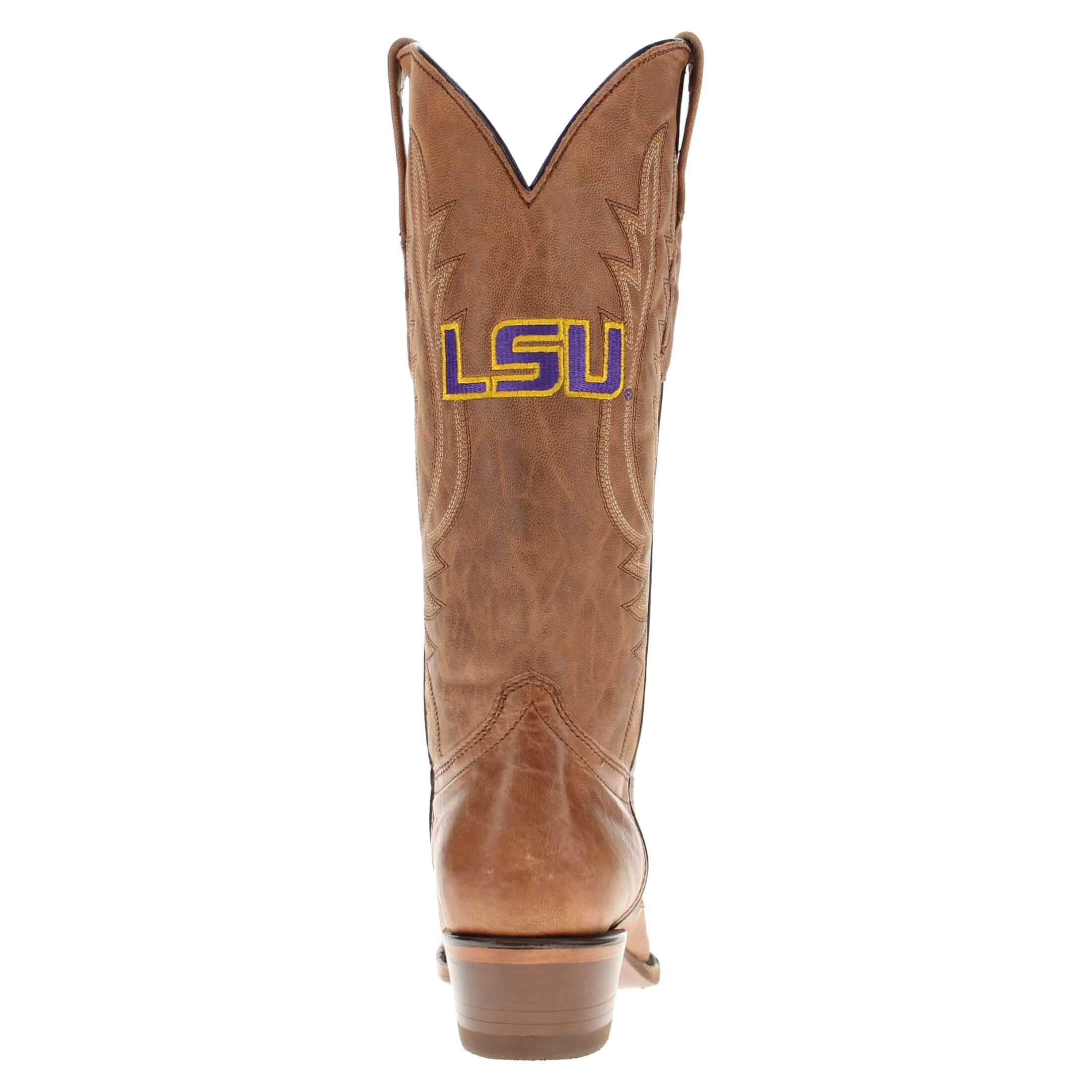 Women's LSU Tigers Tan Leather Snip Toe Cowgirl Boots by Vaccari