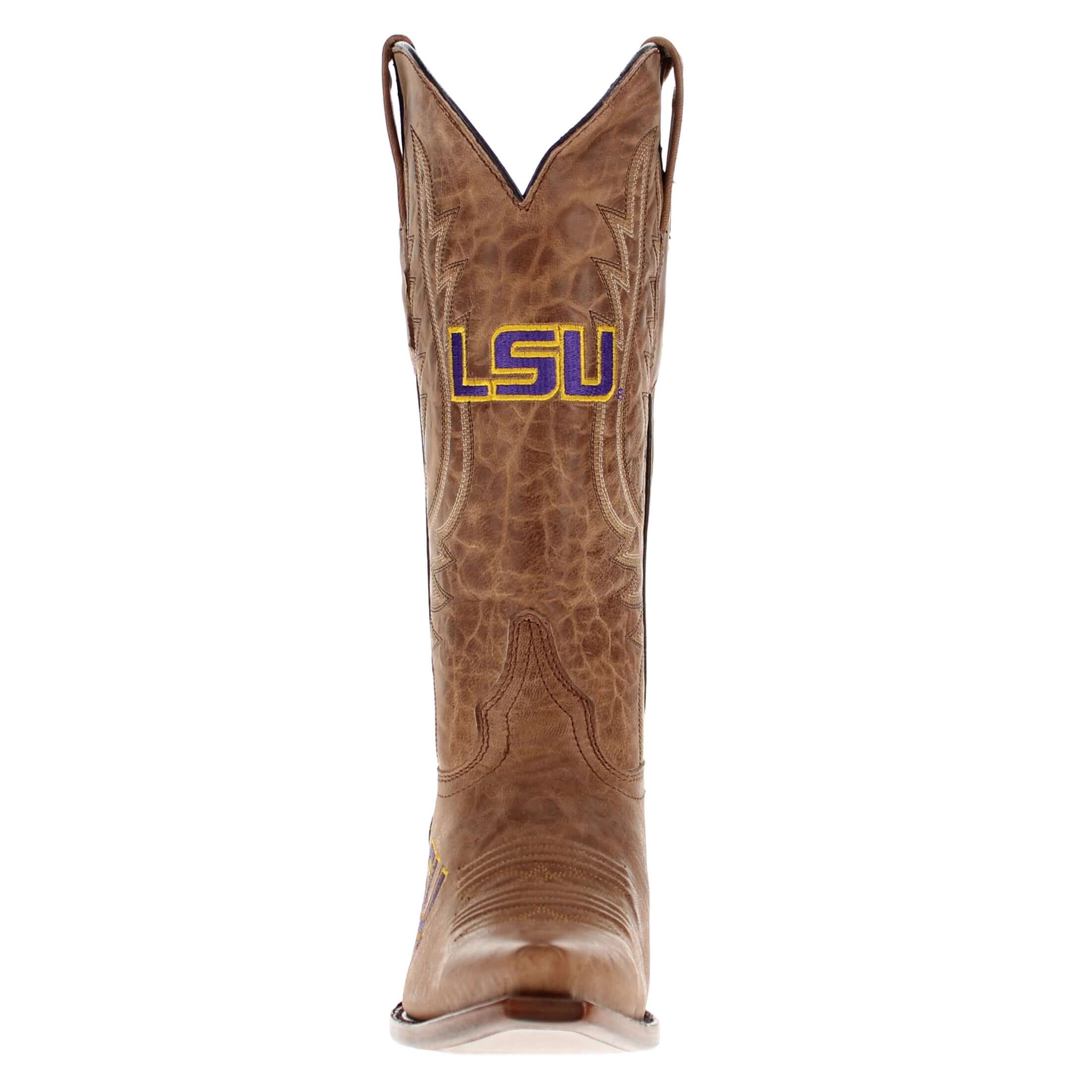Women's LSU Tigers Tan Leather Snip Toe Cowgirl Boots by Vaccari