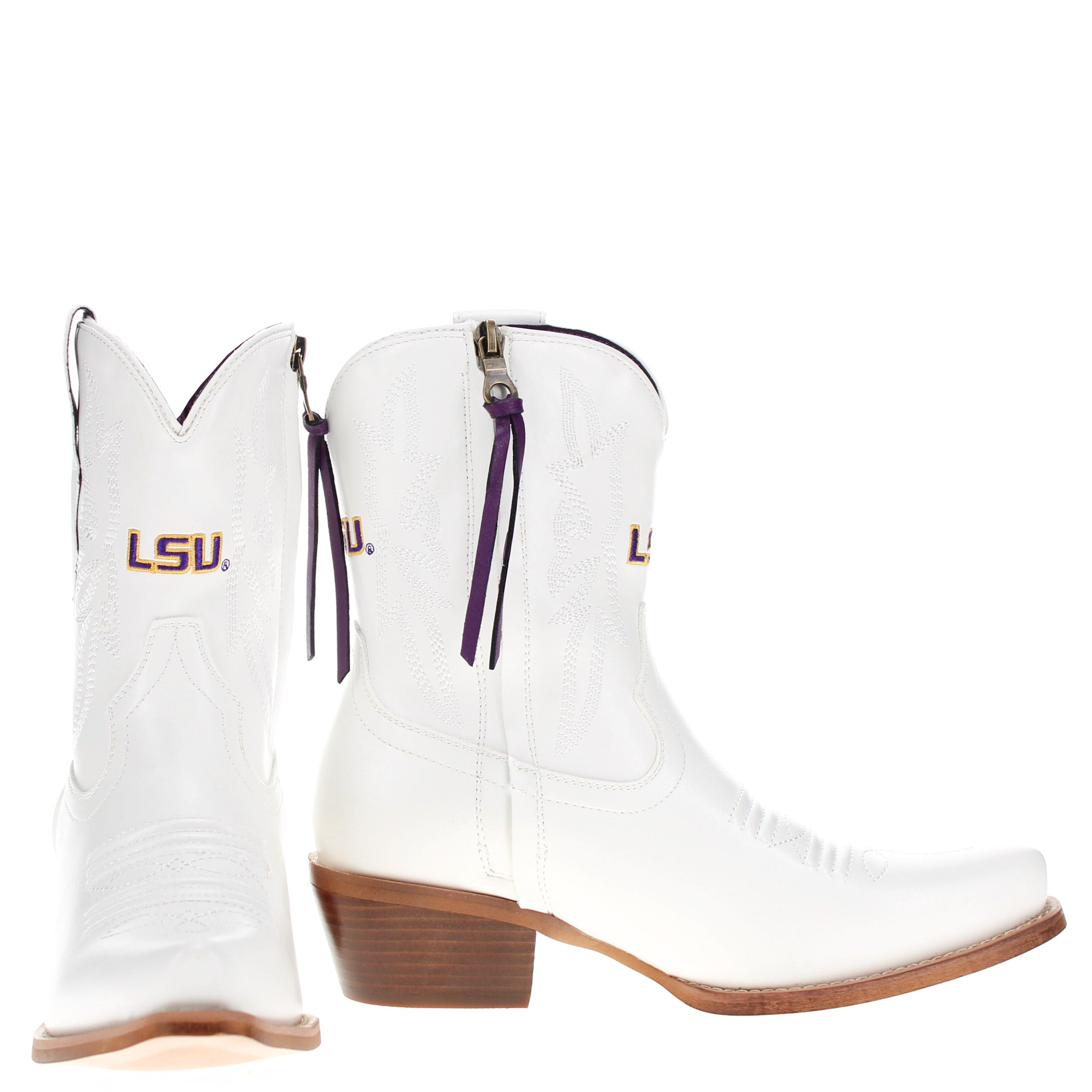 Women's Louisiana State University White Cowgirl Boots with Color Tassel Lynn by V by Vaccari