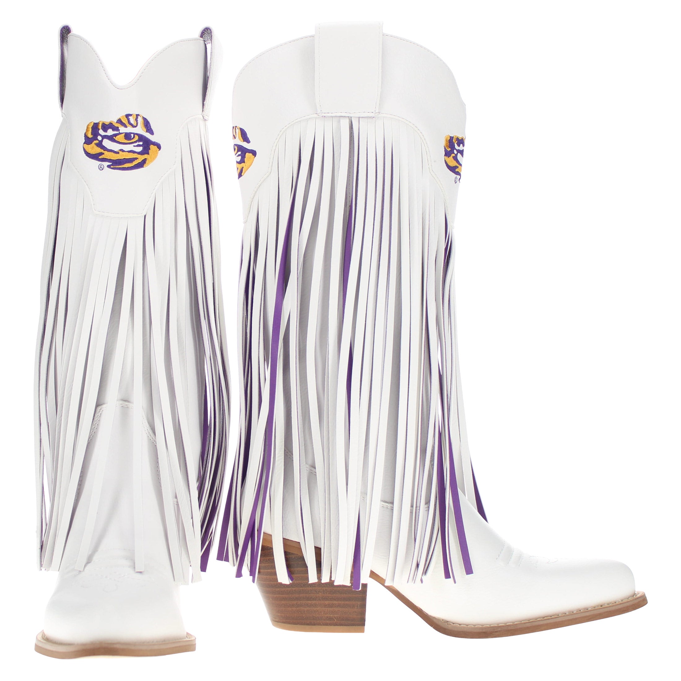 Women's Louisiana State University White Fringe Boot Kacey By V By Vaccari