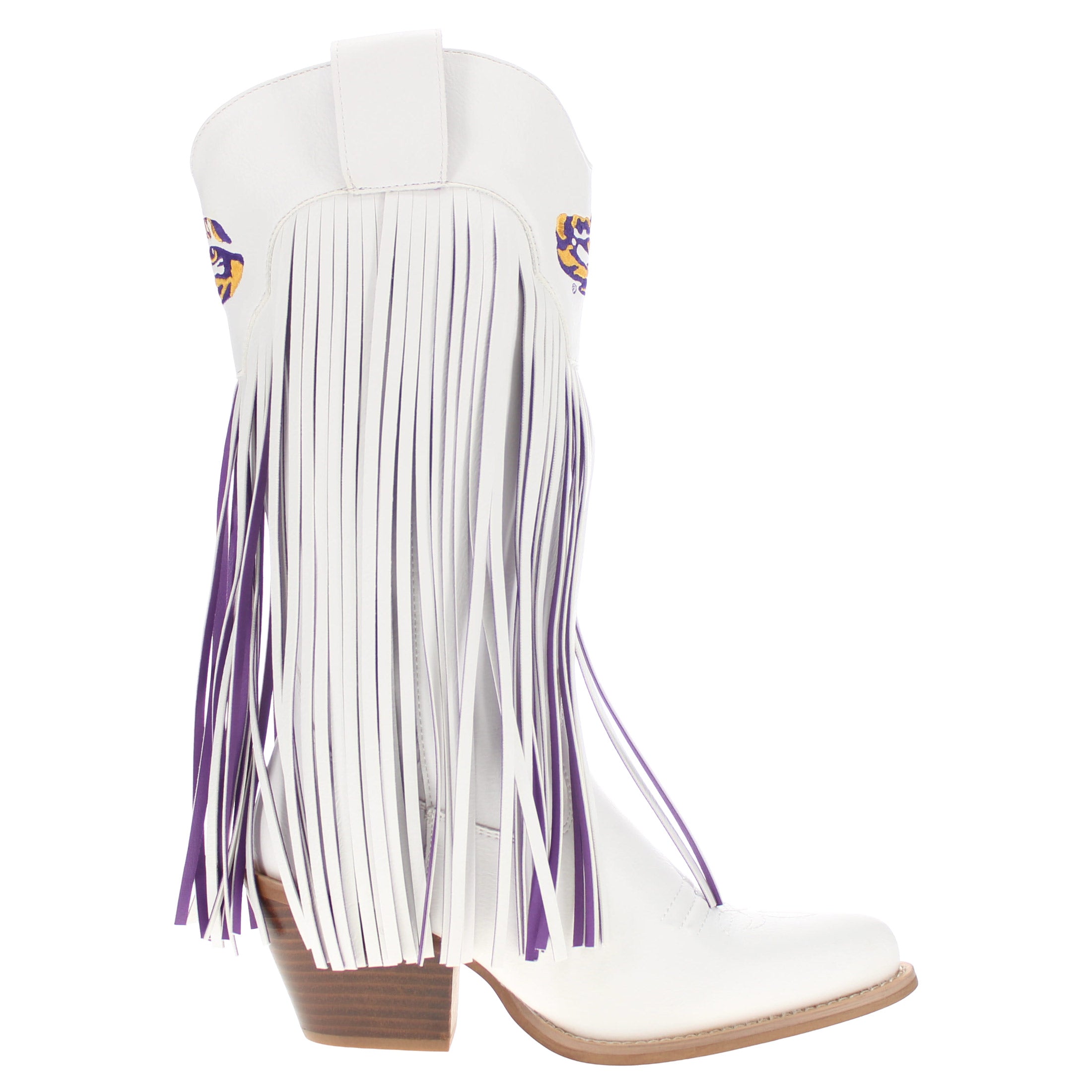Women's Louisiana State University White Fringe Boot Kacey By V By Vaccari