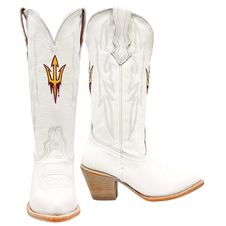 Women's Arizona State University Sun Devils All White Pointed Toe Cowgirl Boots Leighton by Vaccari