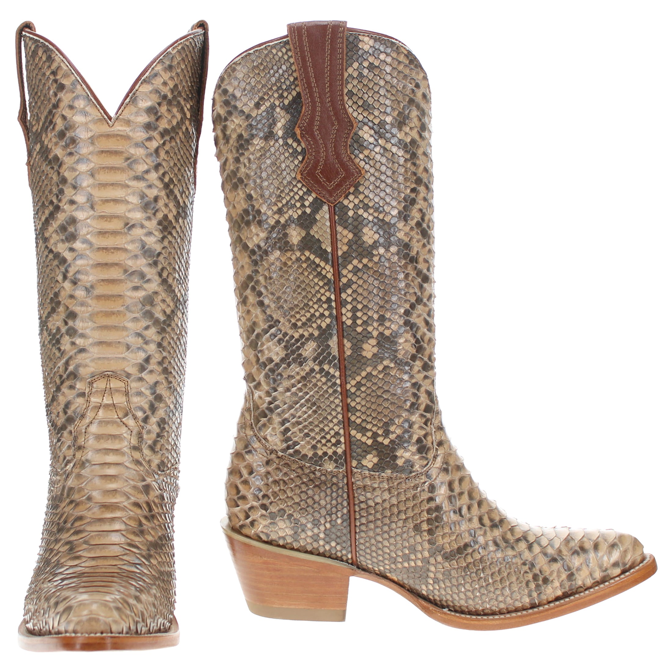 Women's Full Beige Python Pointed Toe Cowgirl Boots Kennedy by Vaccari