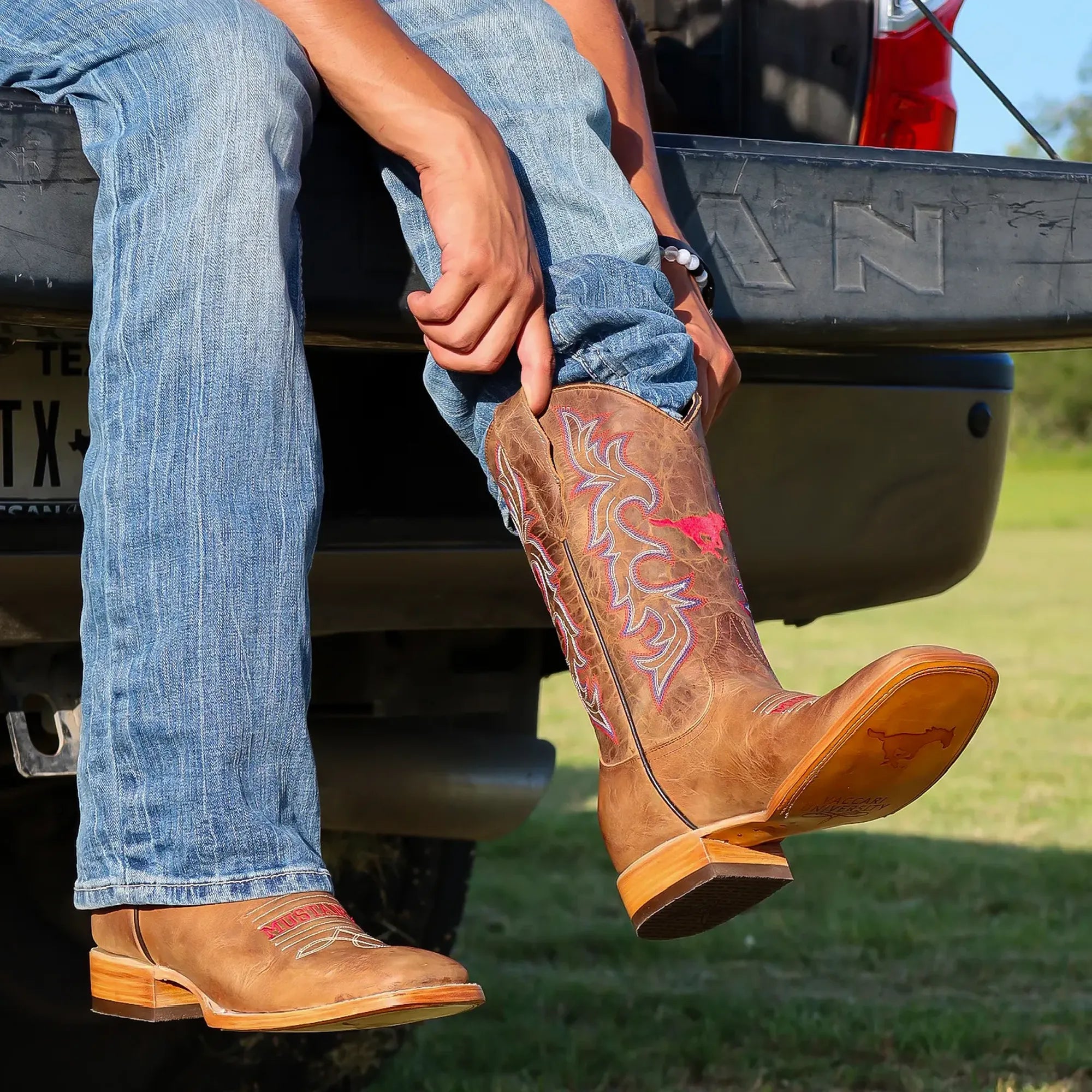 Men's SMU Brown Square Toe Cowboy Boot by Vaccari