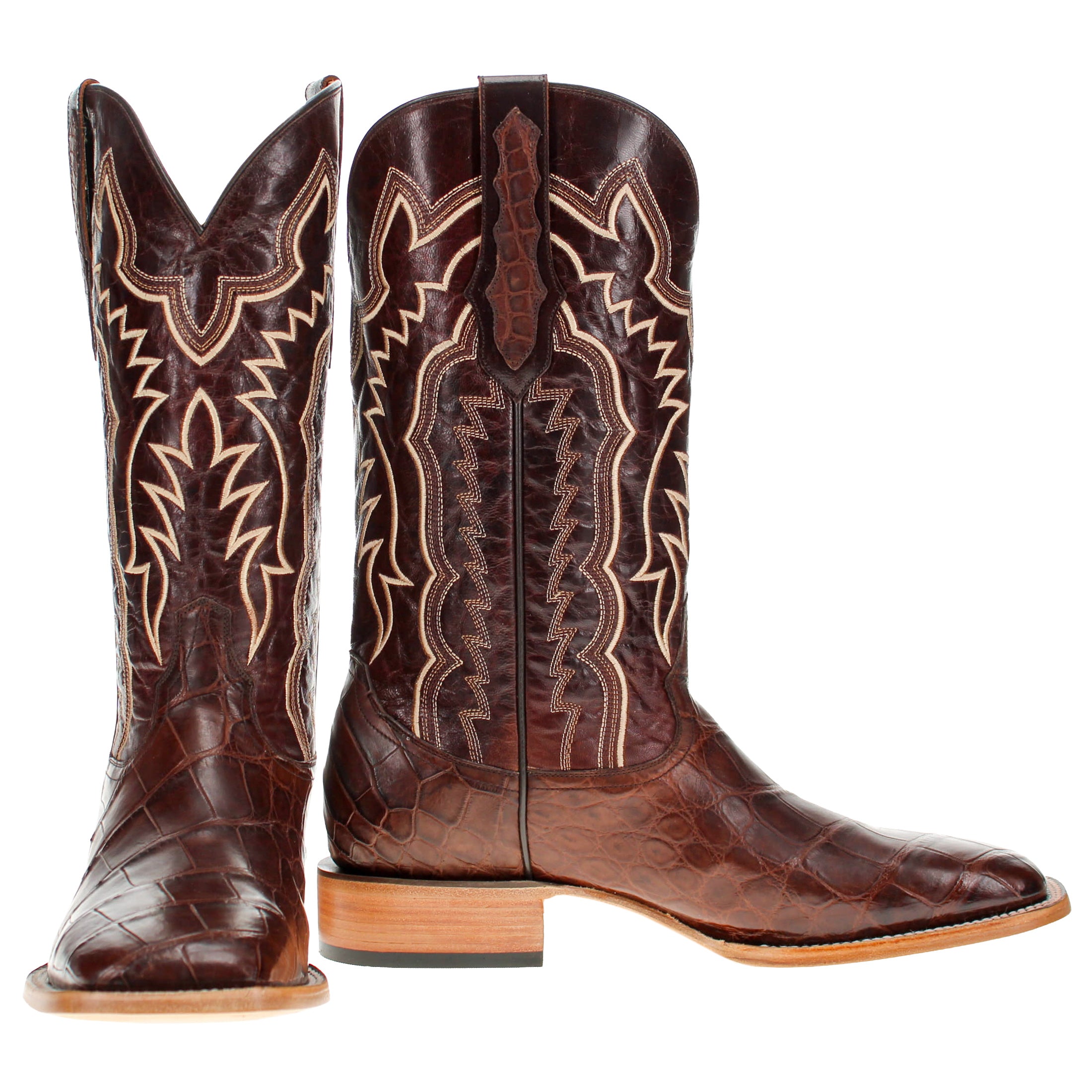Men's Mocha Wild Caught American Alligator Belly BS Toe Cowboy Boots by Vaccari